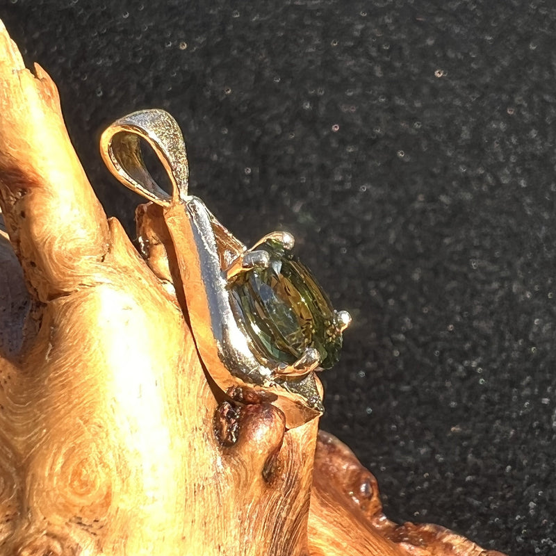14K Gold Moldavite Pendant Faceted Drop-Moldavite Life