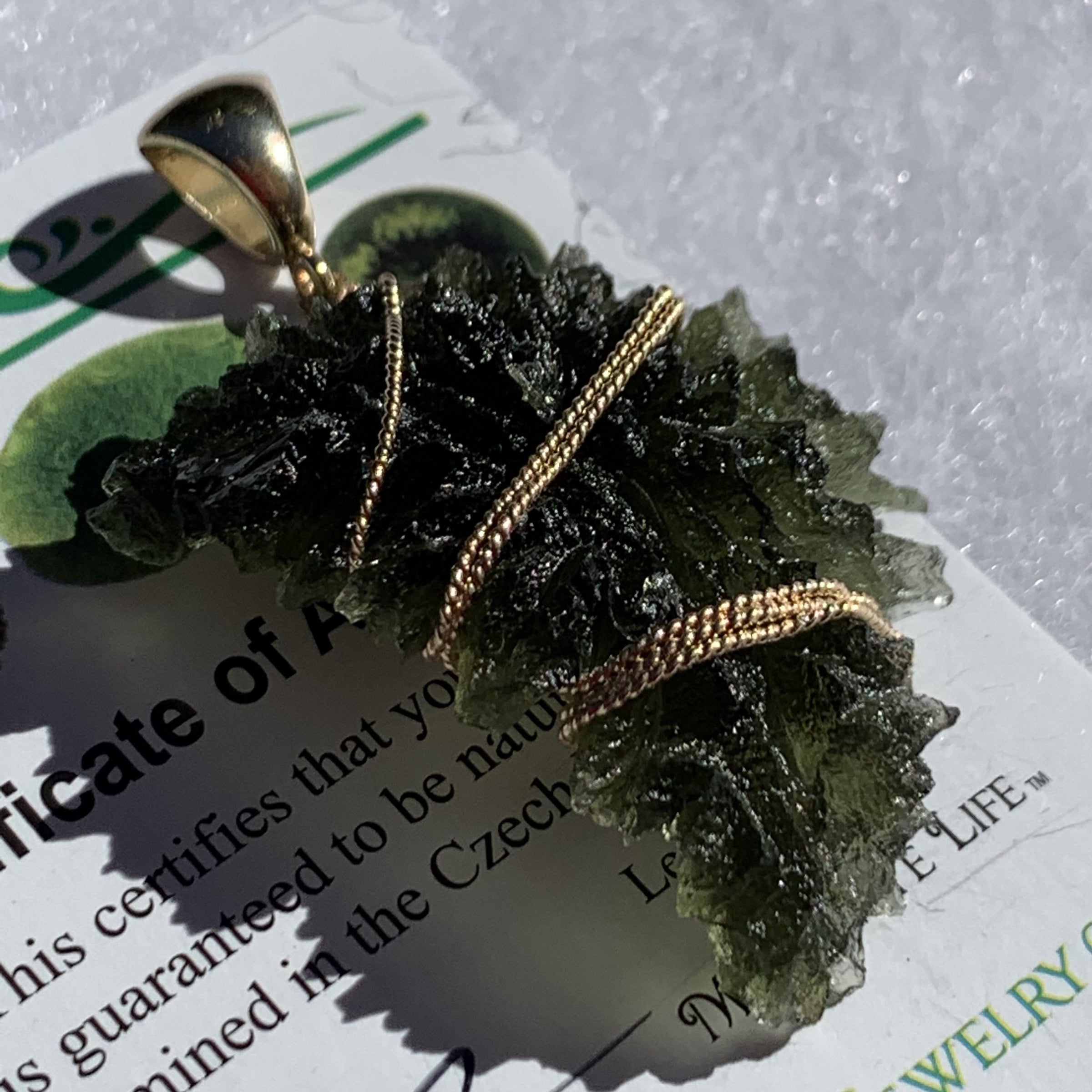 14k Gold Besednice Moldavite Pendant-Moldavite Life