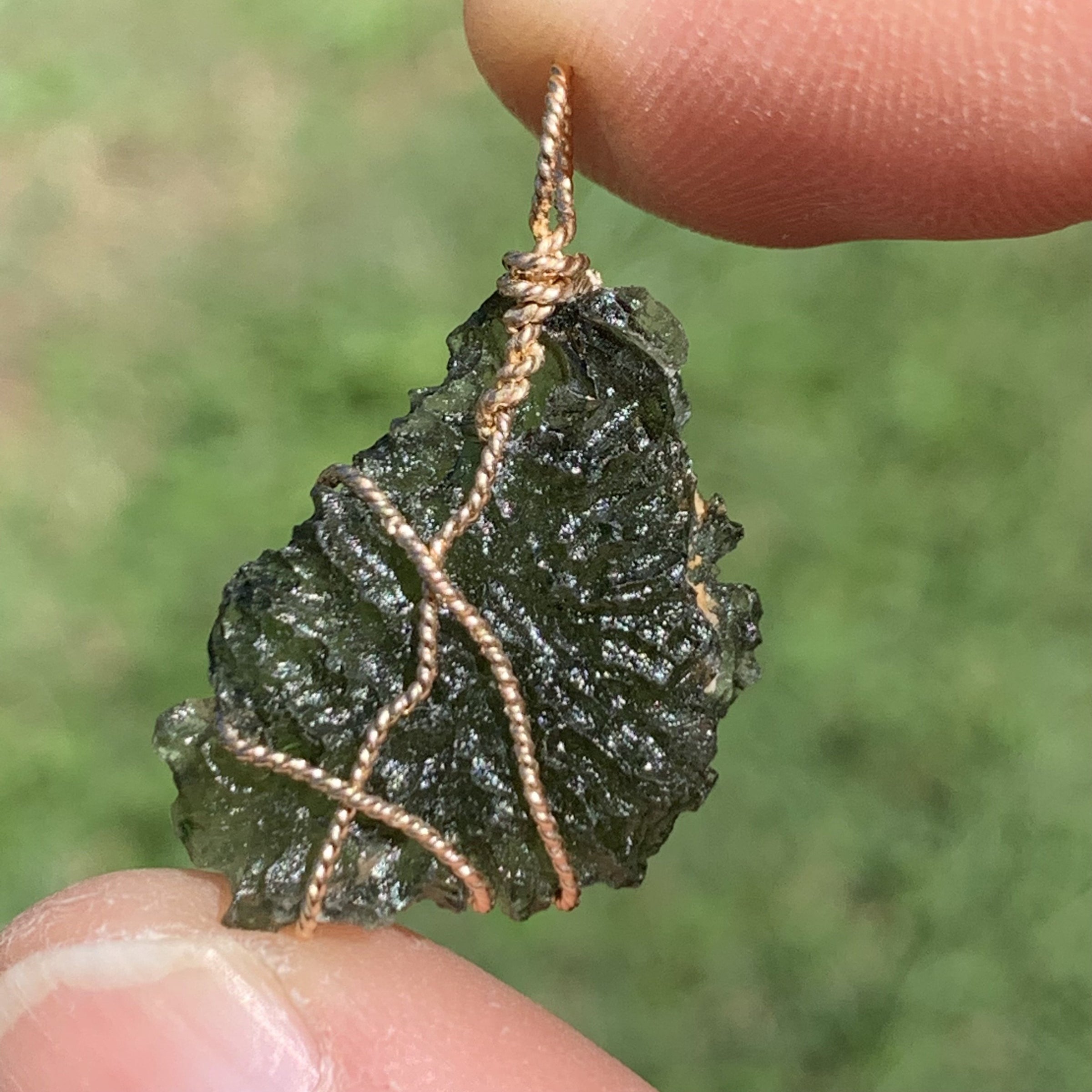 14k Gold Moldavite Pendant Wire Wrapped-Moldavite Life