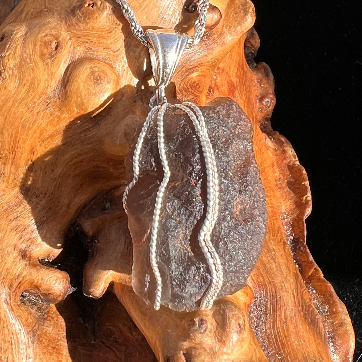 Agni Mani Wire Wrapped Pendant Sterling #3771-Moldavite Life