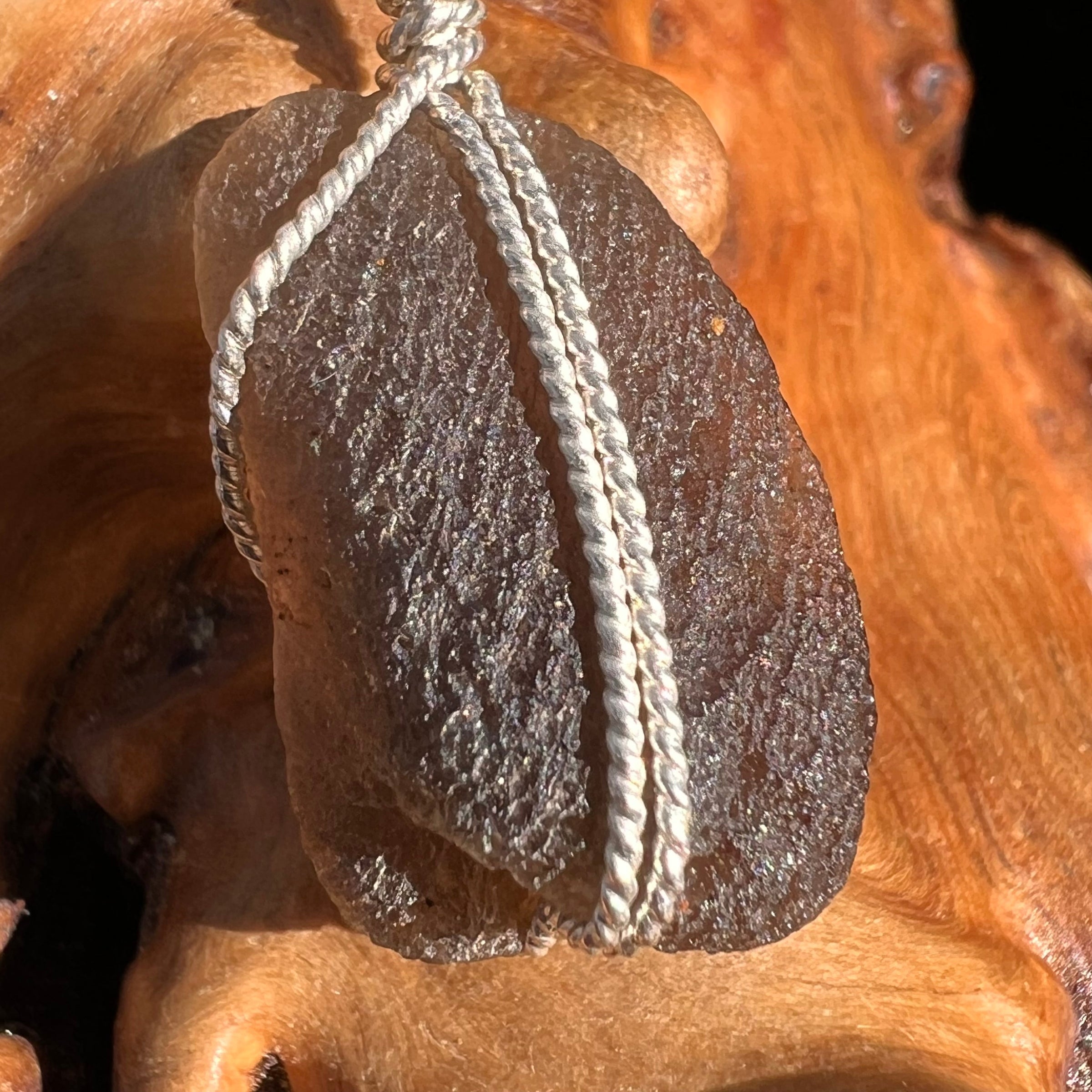 Agni Mani Wire Wrapped Pendant Sterling #3779-Moldavite Life
