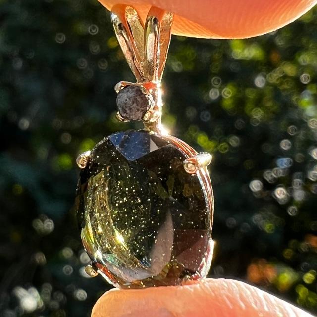 Allende Meteorite & Faceted Moldavite Pendant 14K Gold-Moldavite Life