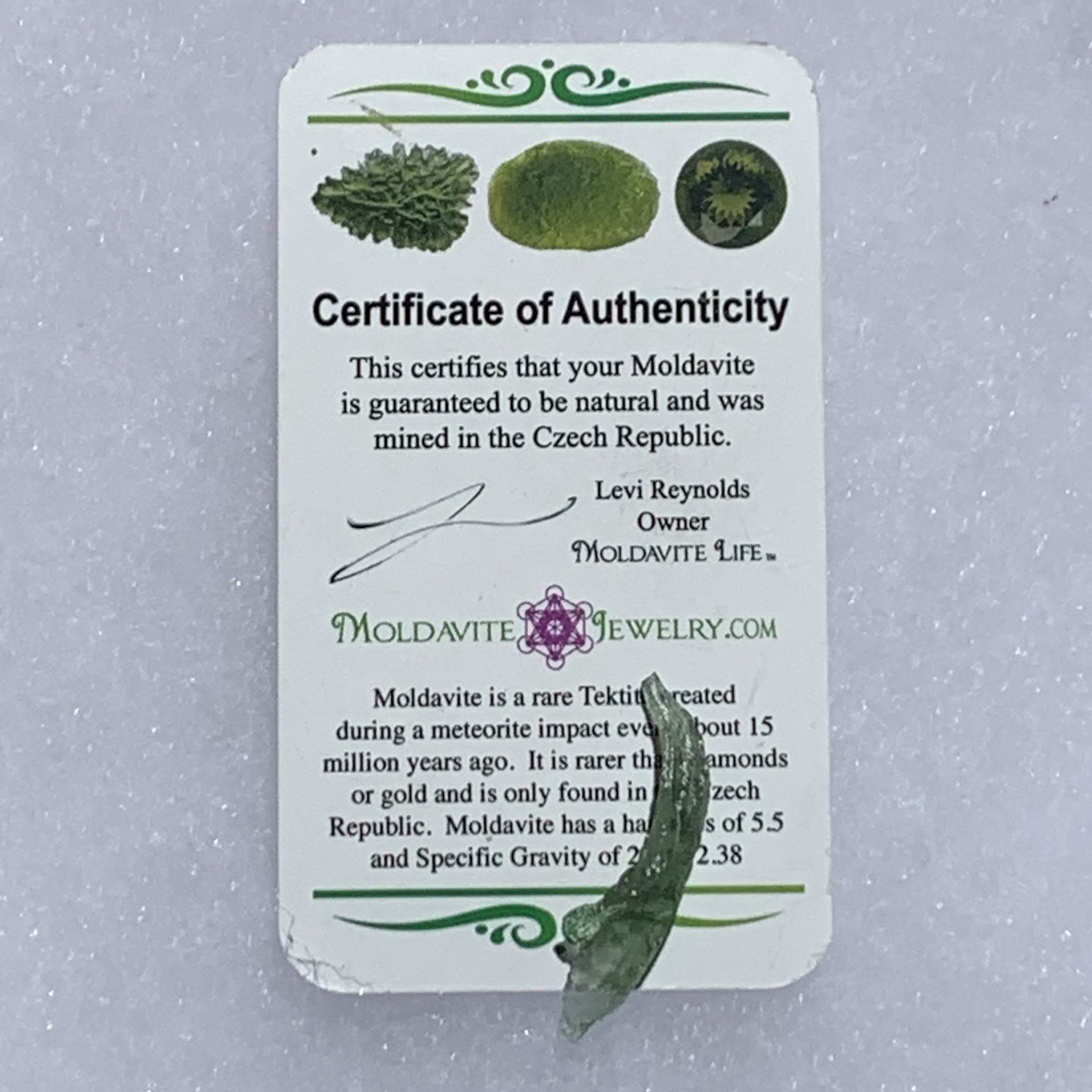 Angel Chime Moldavite Genuine Certified 0.7 Grams ACM41-Moldavite Life