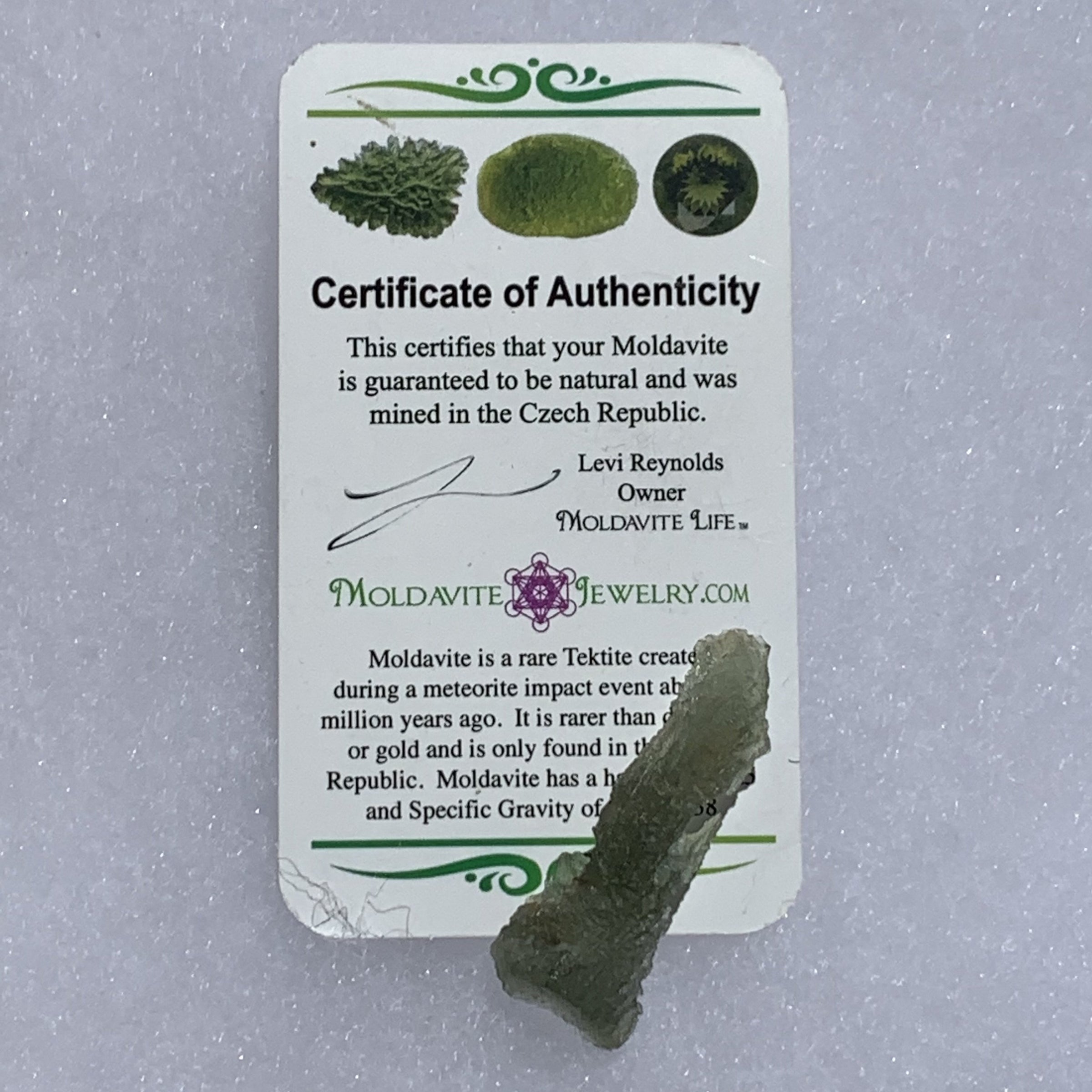 Angel Chime Moldavite Genuine Certified 2.7 Grams ACM43-Moldavite Life