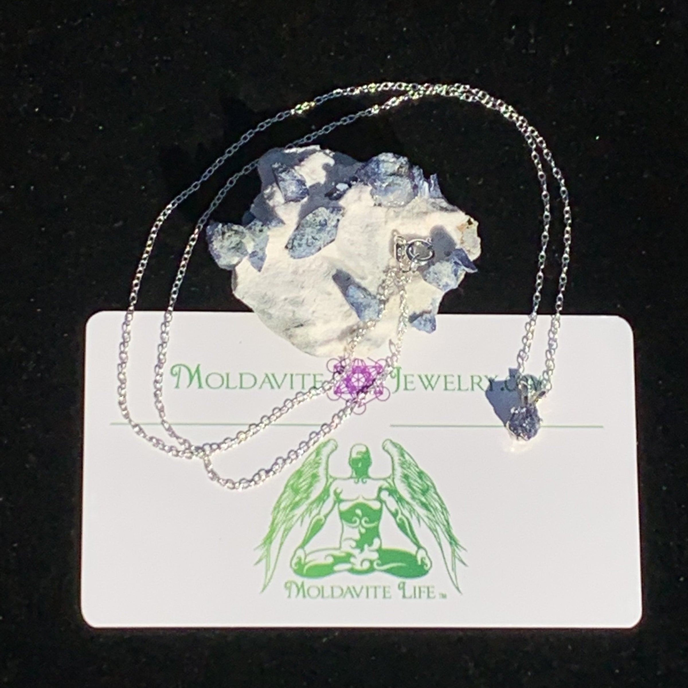 Benitoite Crystal Necklace Silver Natural-Moldavite Life