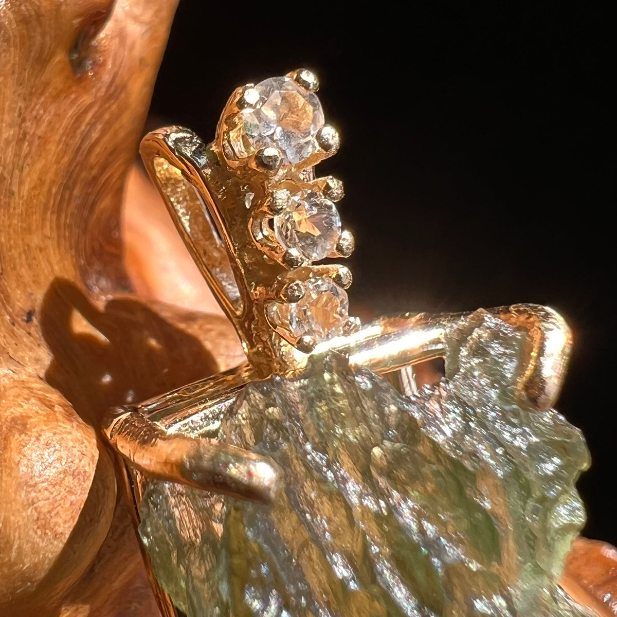 Besednice Moldavite & Phenacite Gem Pendant 14k Gold #2267-Moldavite Life