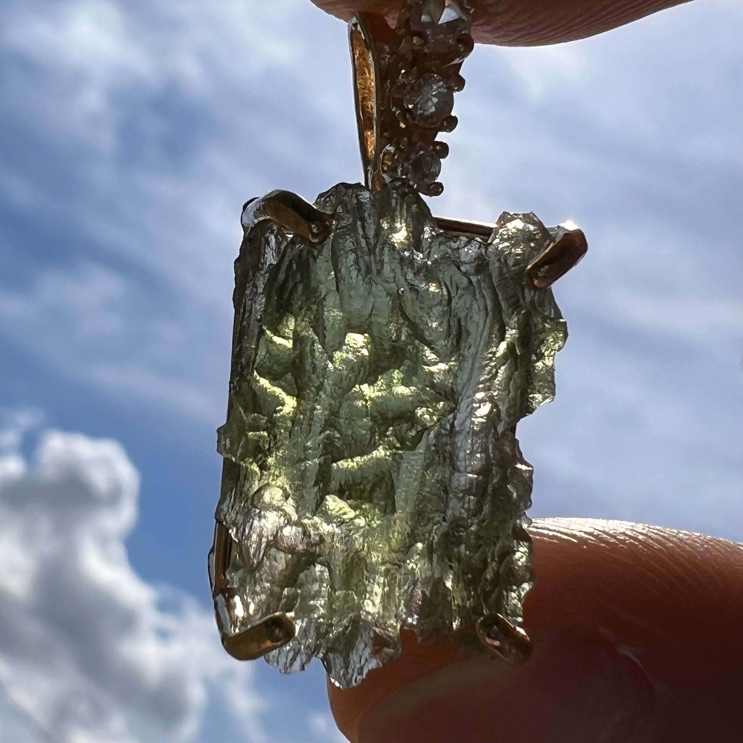 Besednice Moldavite & Phenacite Gem Pendant 14k Gold #2267-Moldavite Life