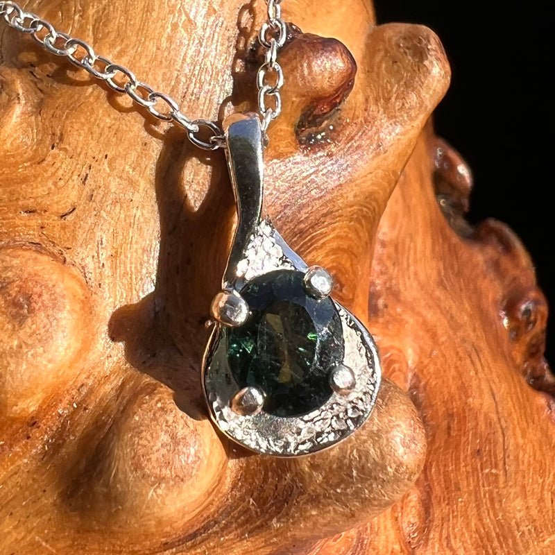 Blue Tourmaline Inicolite Drop Necklace Sterling Silver #2886-Moldavite Life