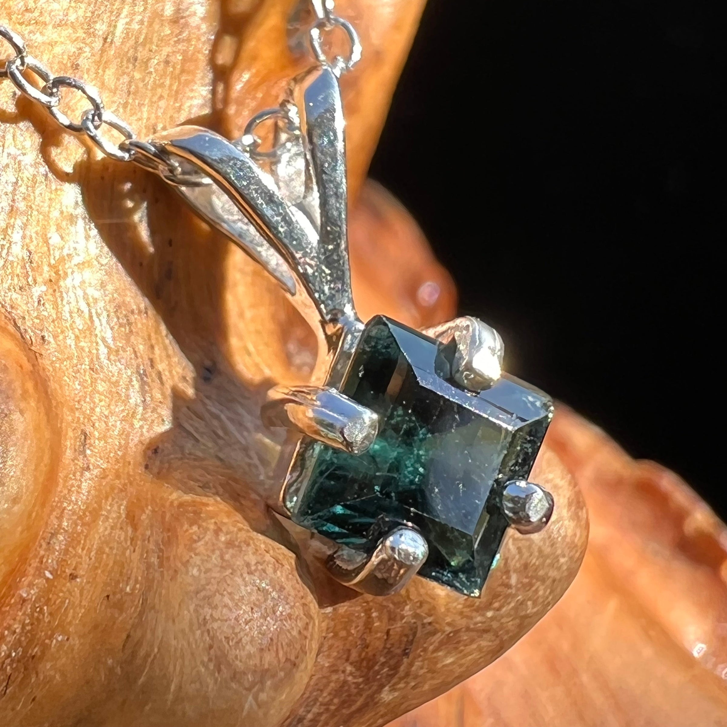 Blue Tourmaline Inicolite Necklace Sterling Silver #2881-Moldavite Life