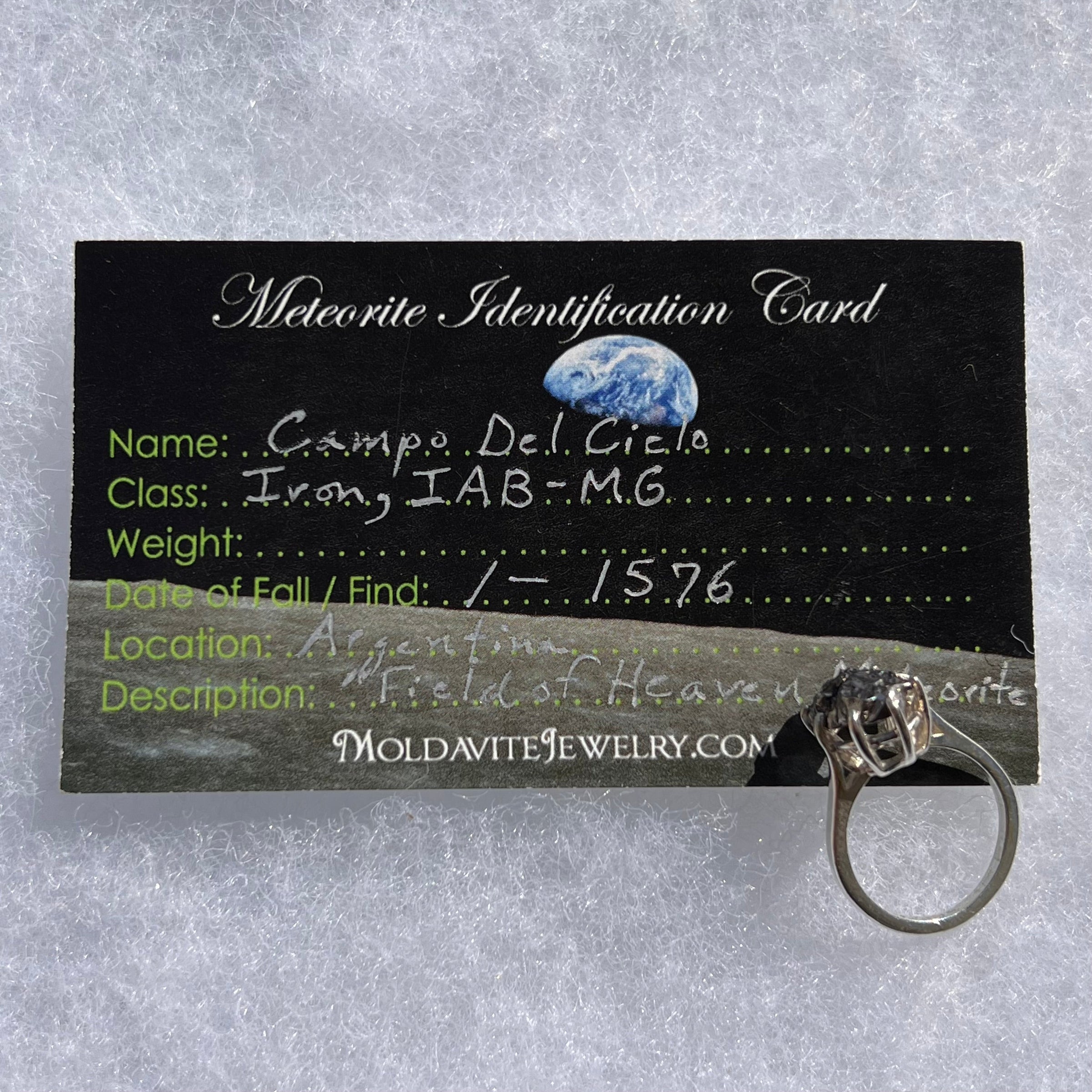 Campo Del Cielo Meteorite Ring Sterling Size 4.5 #3007-Moldavite Life