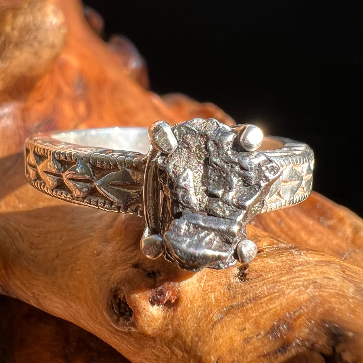 Campo Del Cielo Meteorite Ring Sterling Size 7 #3011-Moldavite Life