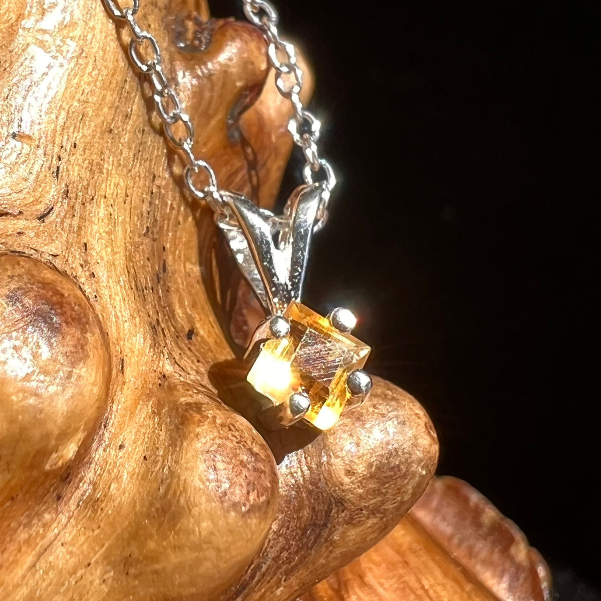 Citrine Square Diamond Necklace Sterling Silver-Moldavite Life