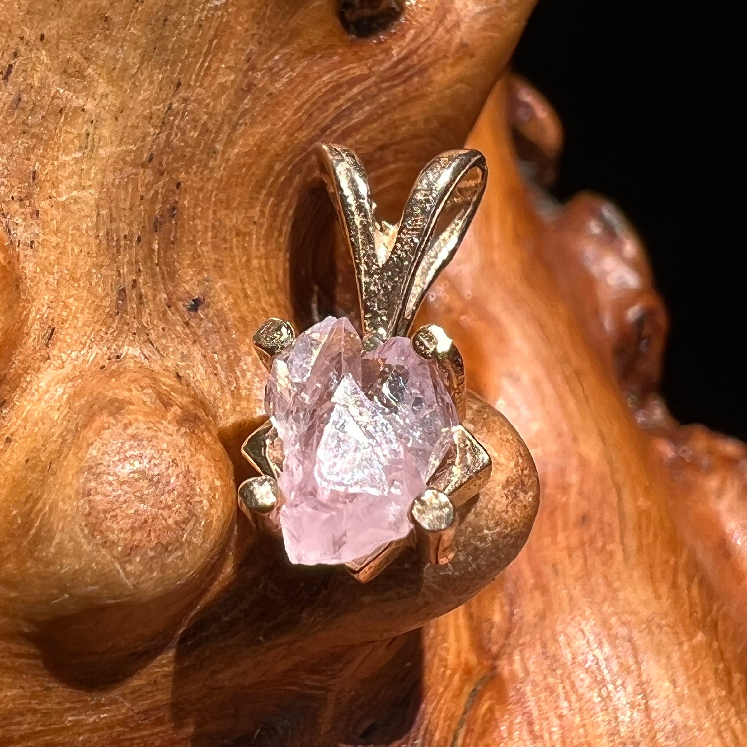 Crystalized Rose Quartz Pendant 14k Gold #2271-Moldavite Life