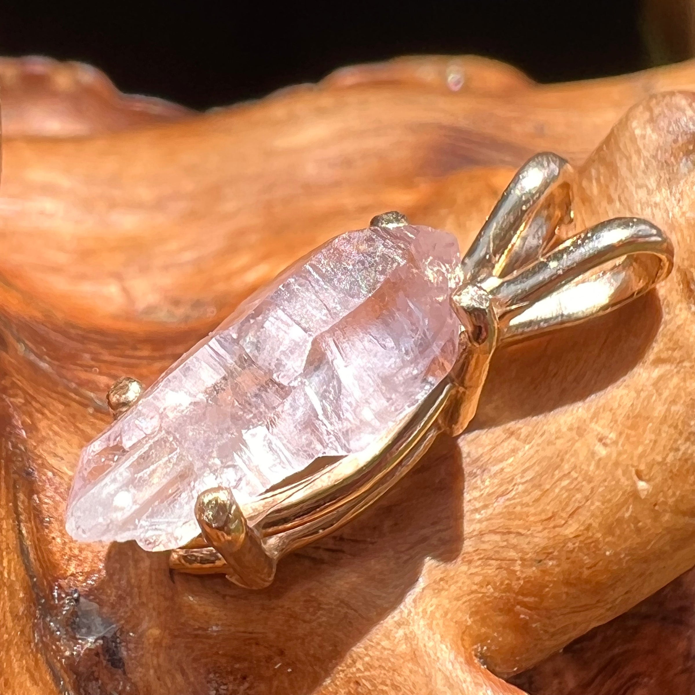 Crystalized Rose Quartz Scepter Pendant 14k Gold #2270-Moldavite Life