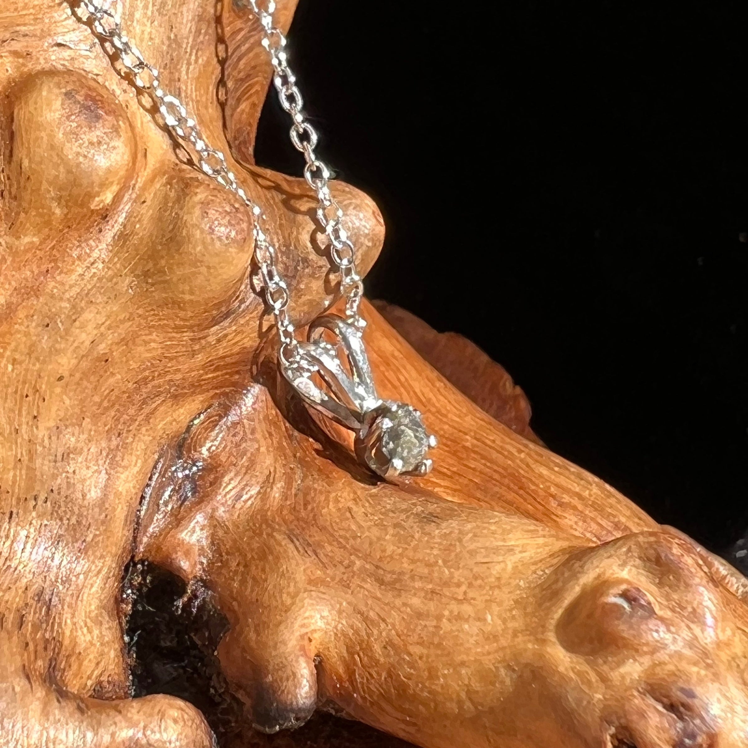 Dainty Tatahouine Meteorite Necklace Sterling #122-Moldavite Life