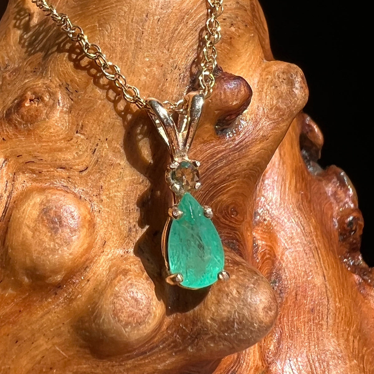 Emerald & Moldavite 14k Gold Pendant #1044-Moldavite Life