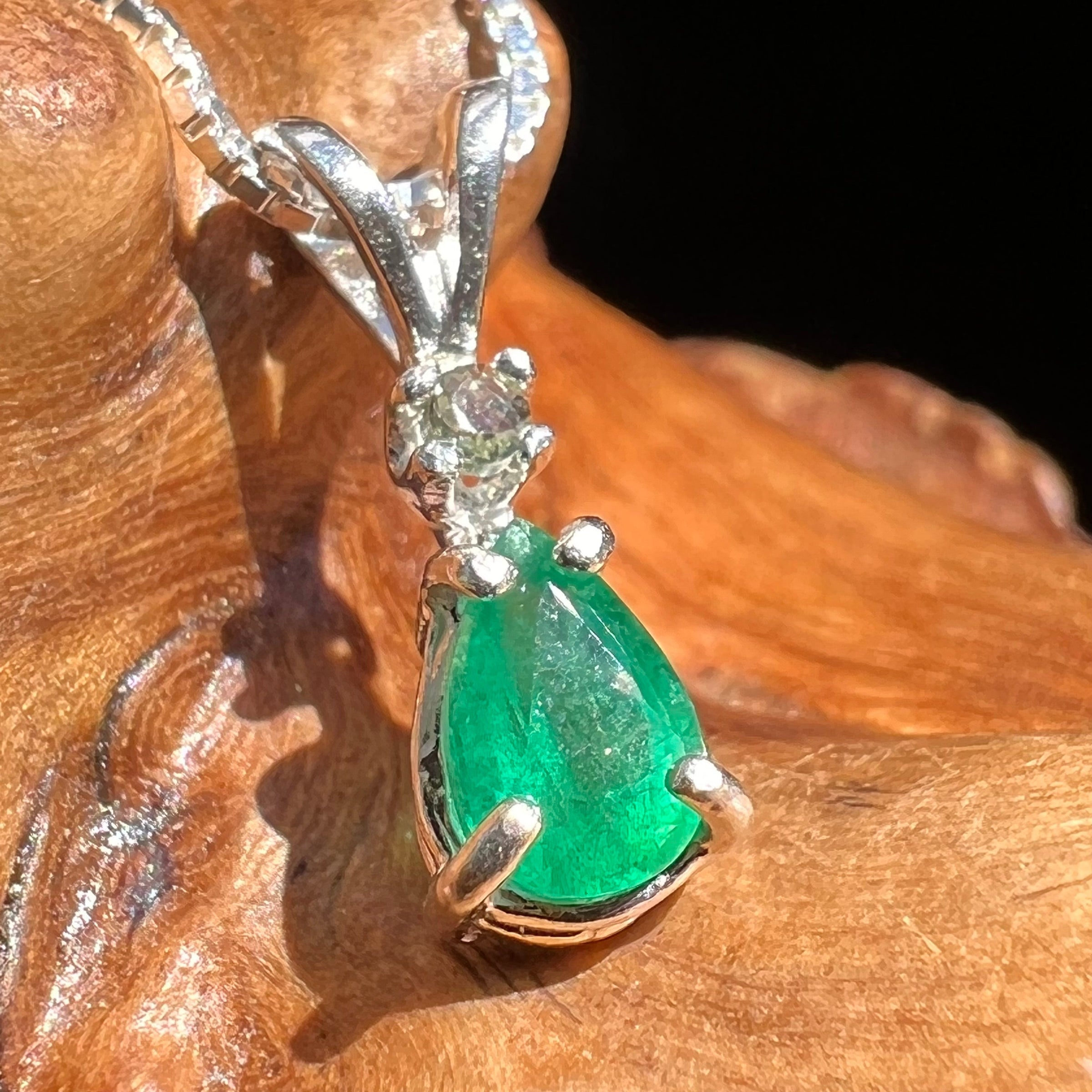 Emerald & Moldavite Necklace Sterling Silver #2494-Moldavite Life
