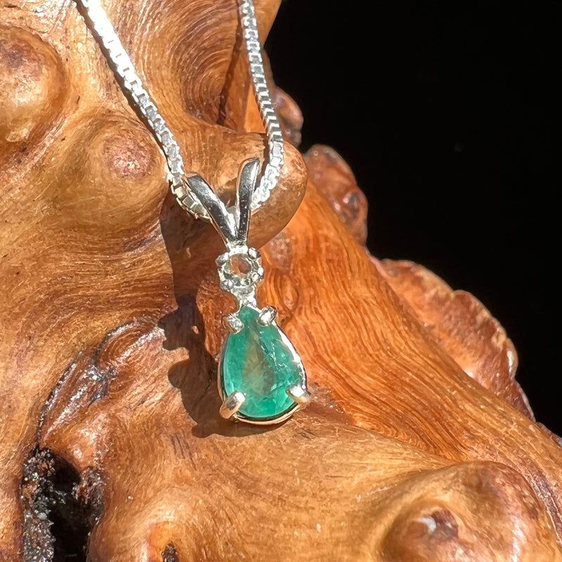 Emerald & Moldavite Necklace Sterling Silver #2496-Moldavite Life