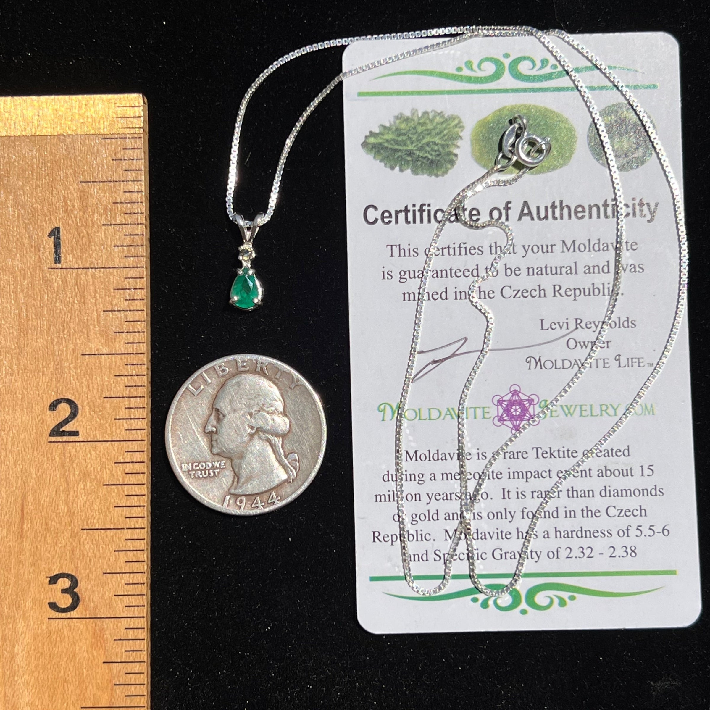 Emerald & Moldavite Necklace Sterling Silver #2497-Moldavite Life