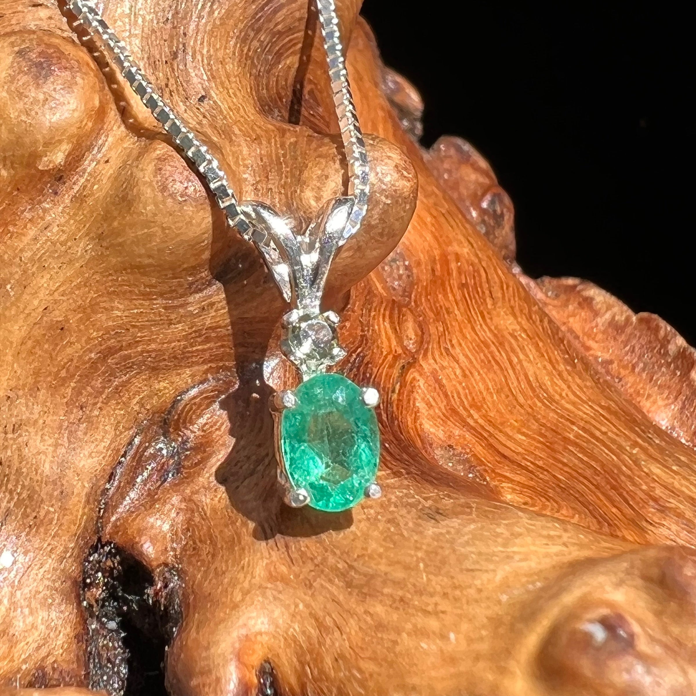 Emerald & Moldavite Necklace Sterling Silver #2498-Moldavite Life
