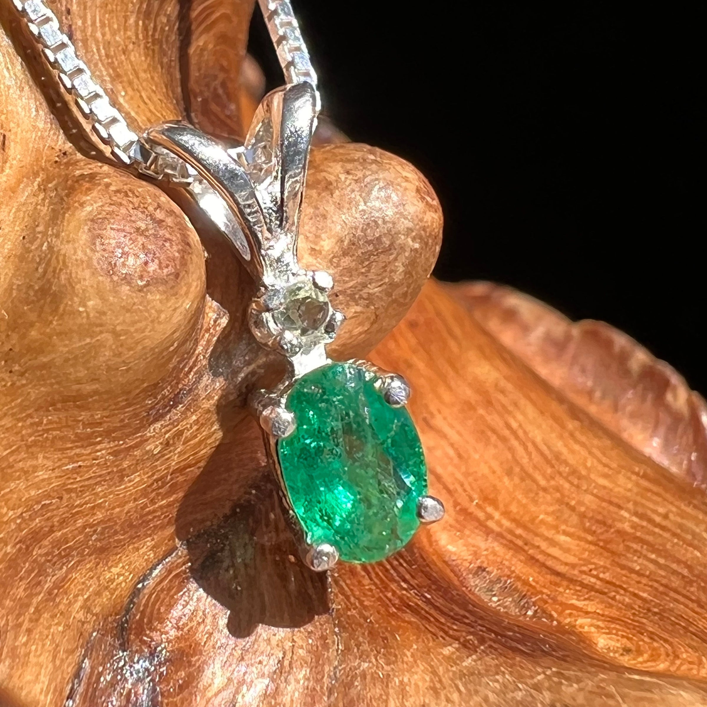 Emerald & Moldavite Necklace Sterling Silver #2499-Moldavite Life