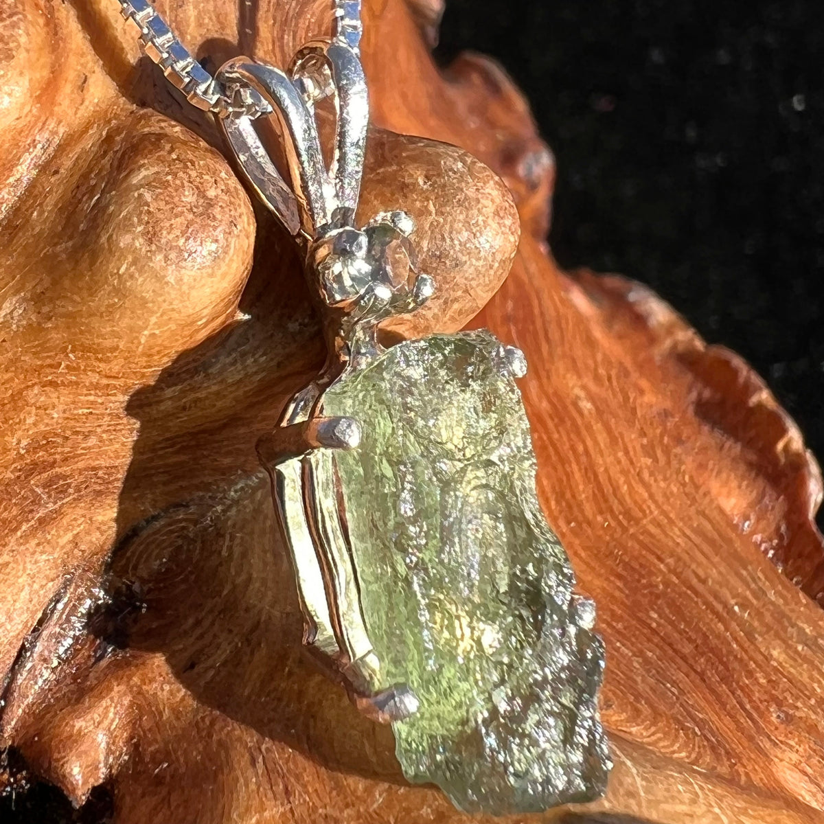 FLAG Raw + Faceted Moldavite Pendant Sterling Silver #2238-Moldavite Life