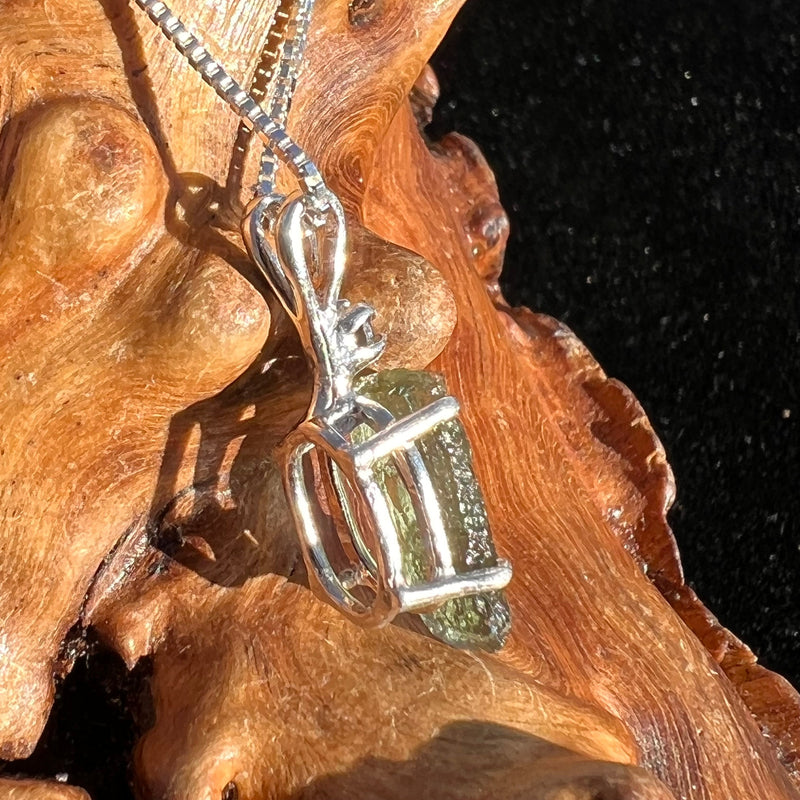 FLAG Raw + Faceted Moldavite Pendant Sterling Silver #2238-Moldavite Life