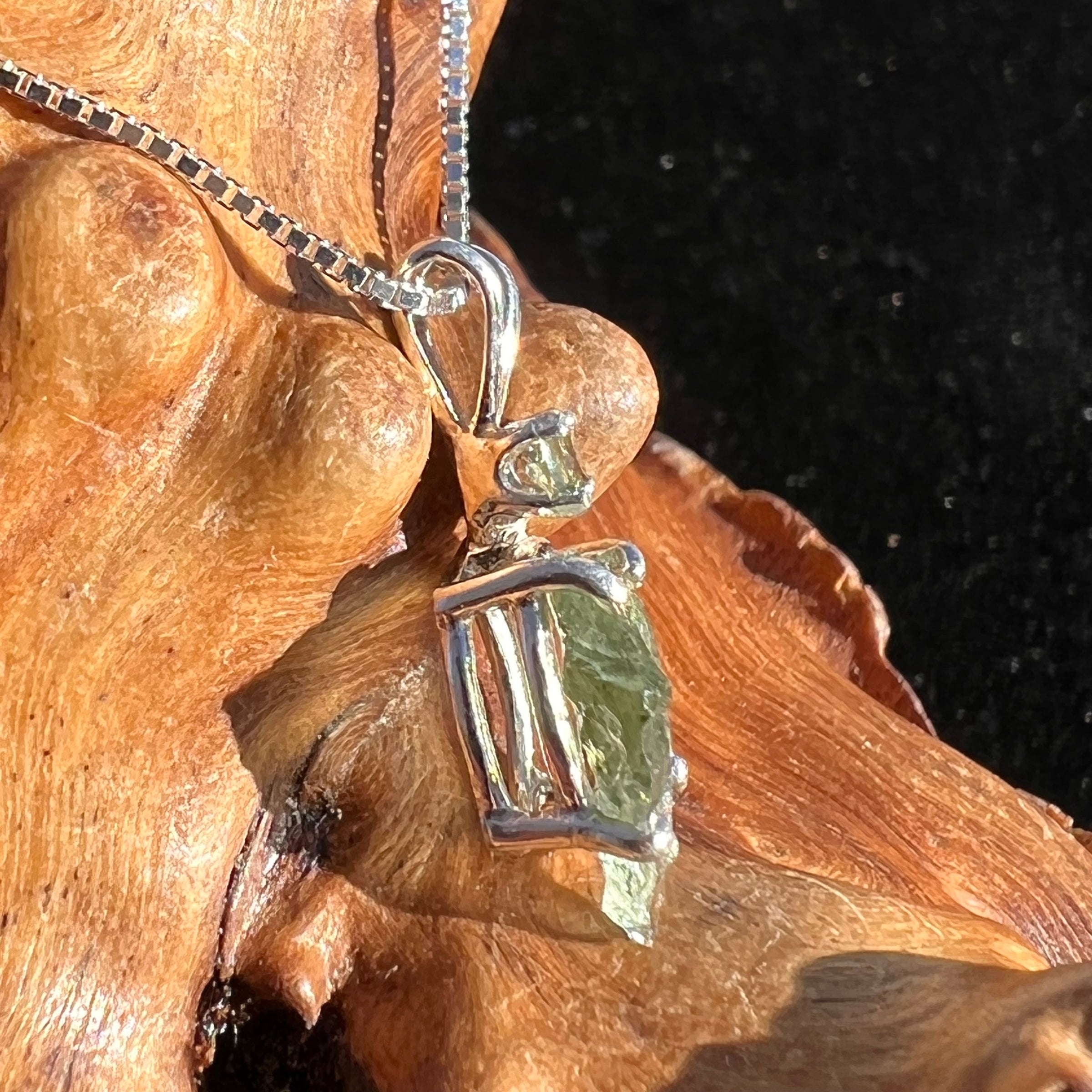 FLAG Raw + Faceted Moldavite Pendant Sterling Silver #2239-Moldavite Life