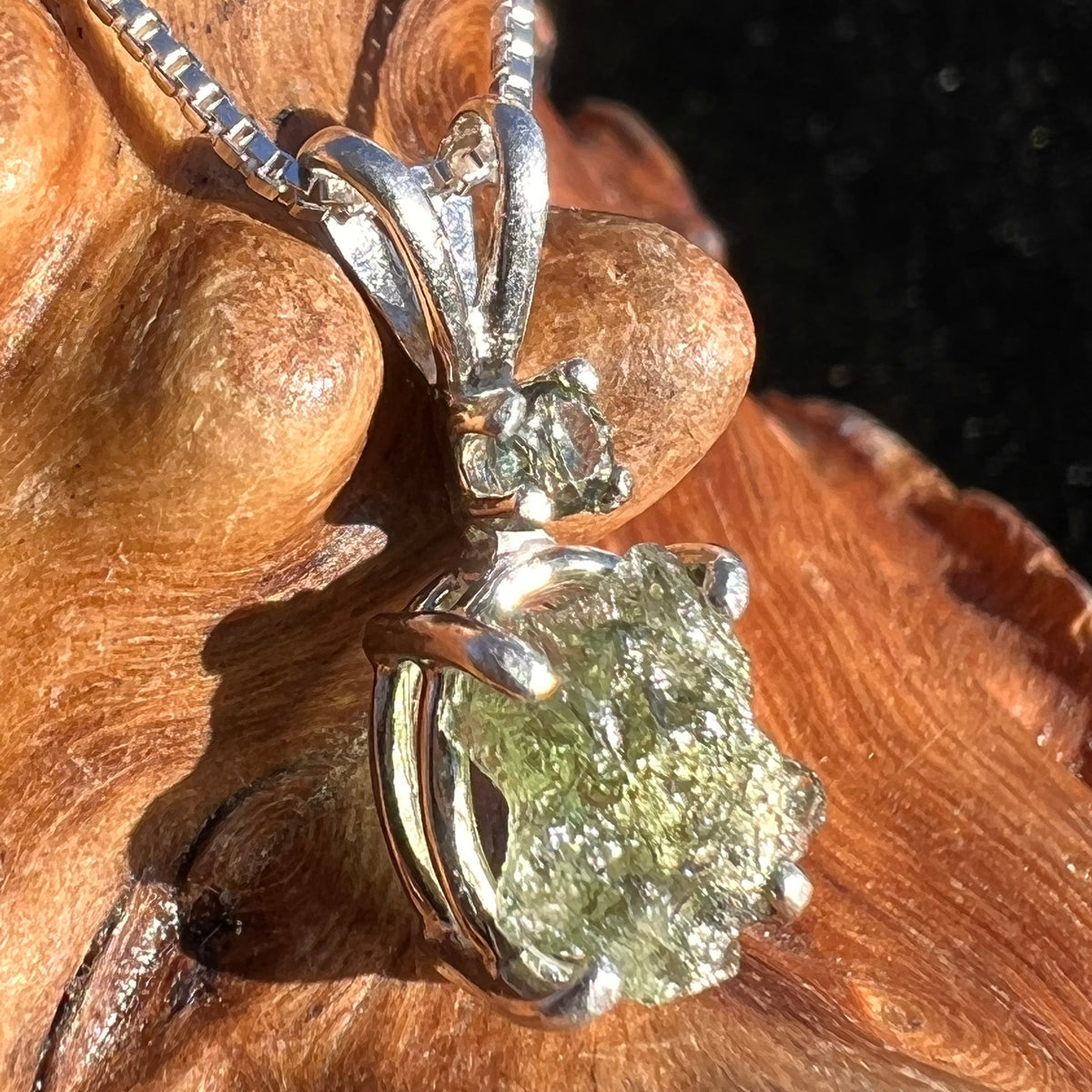 FLAG Raw + Faceted Moldavite Pendant Sterling Silver #2240-Moldavite Life