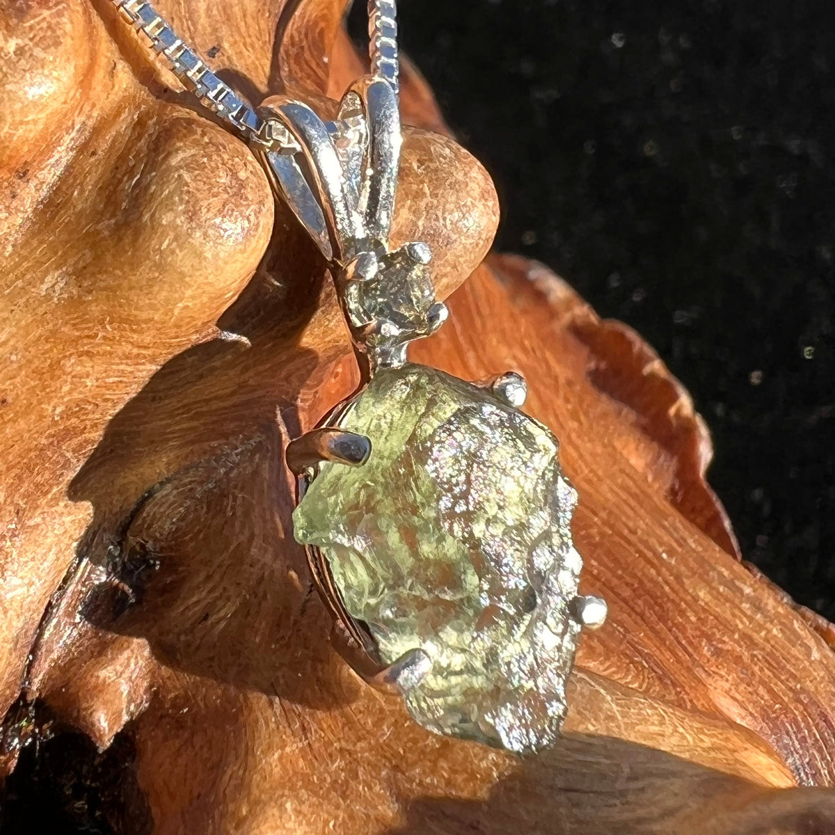 FLAG Raw + Faceted Moldavite Pendant Sterling Silver #2241-Moldavite Life