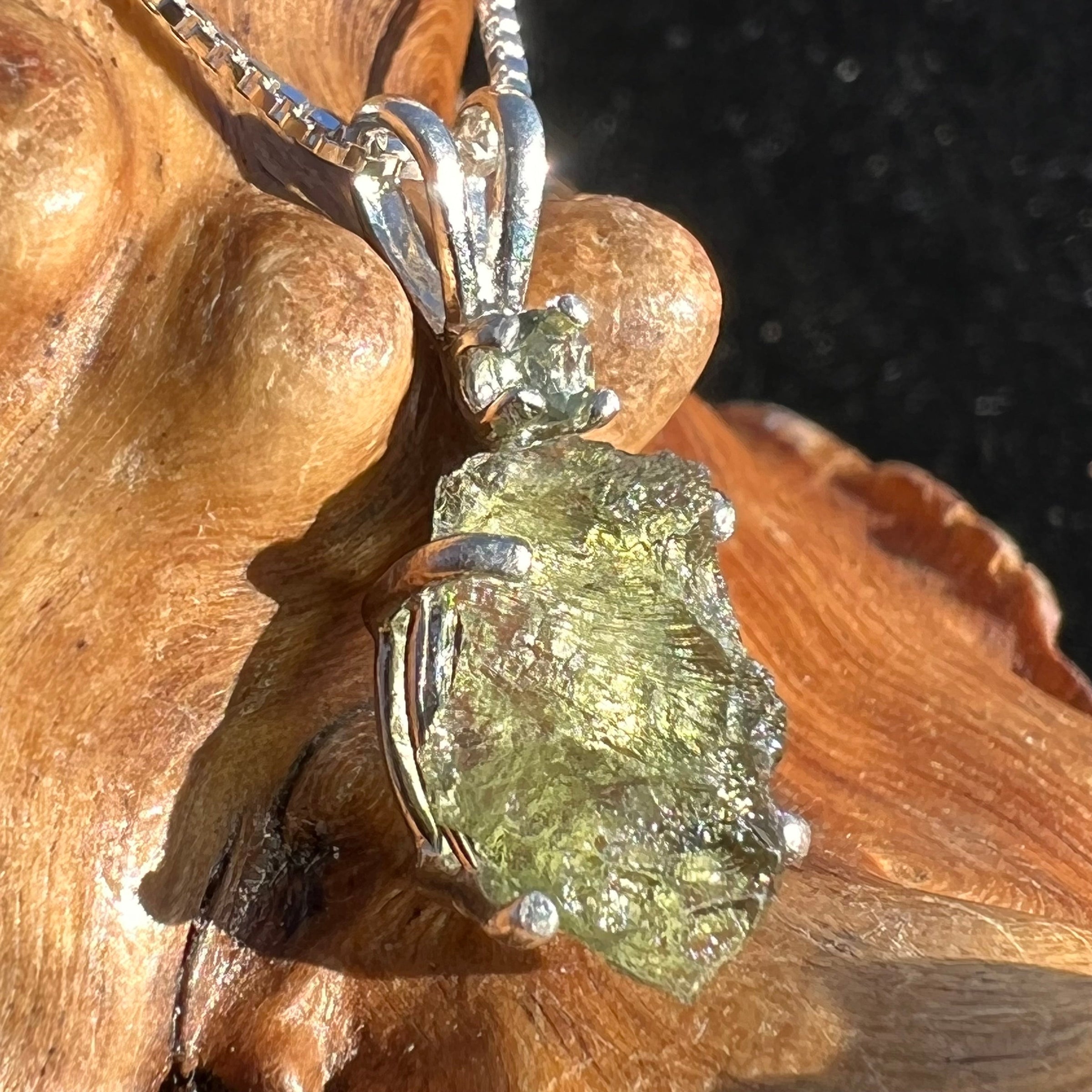 FLAG Raw + Faceted Moldavite Pendant Sterling Silver #2242-Moldavite Life