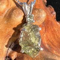 FLAG Raw + Faceted Moldavite Pendant Sterling Silver #2242-Moldavite Life