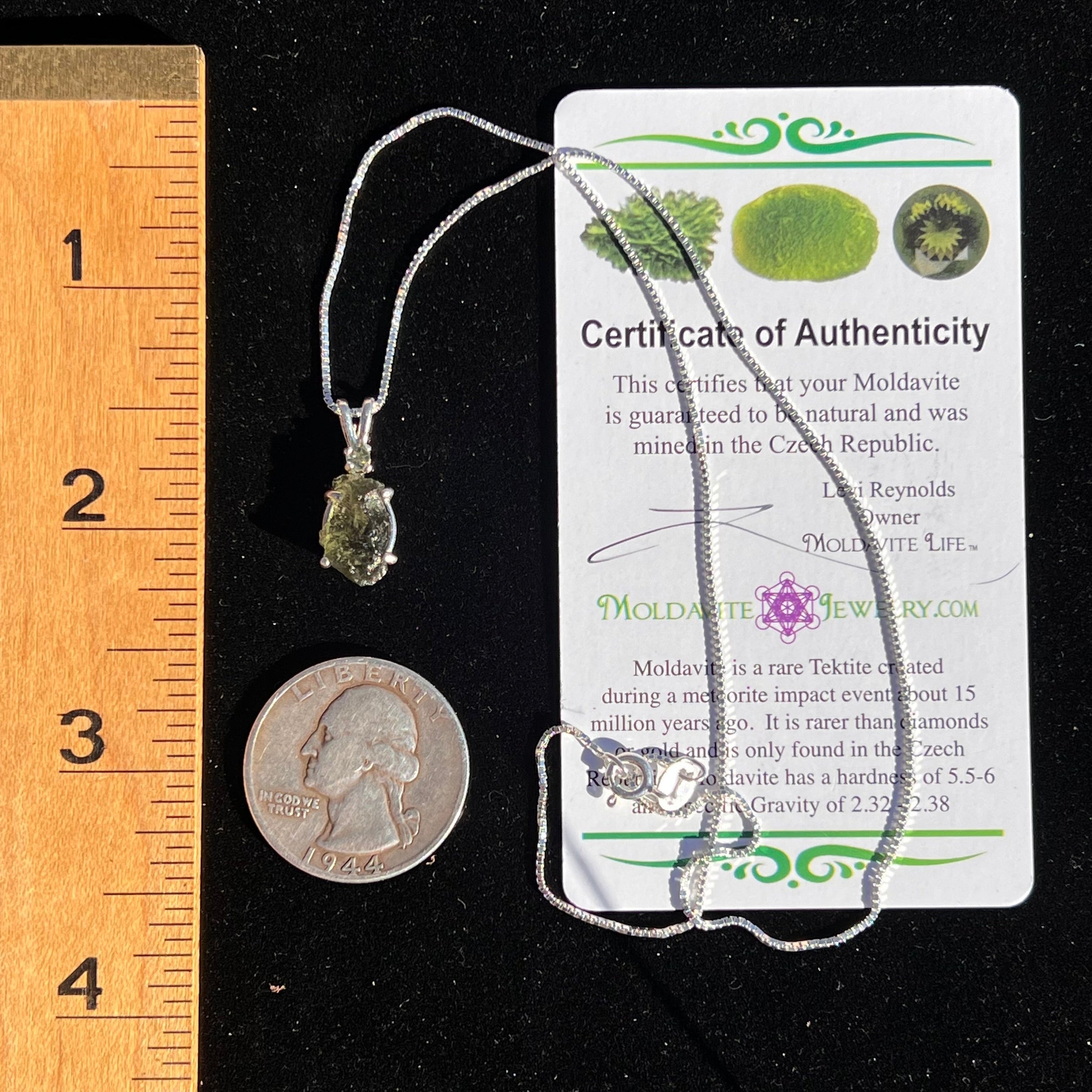 FLAG Raw + Faceted Moldavite Pendant Sterling Silver #2242-Moldavite Life