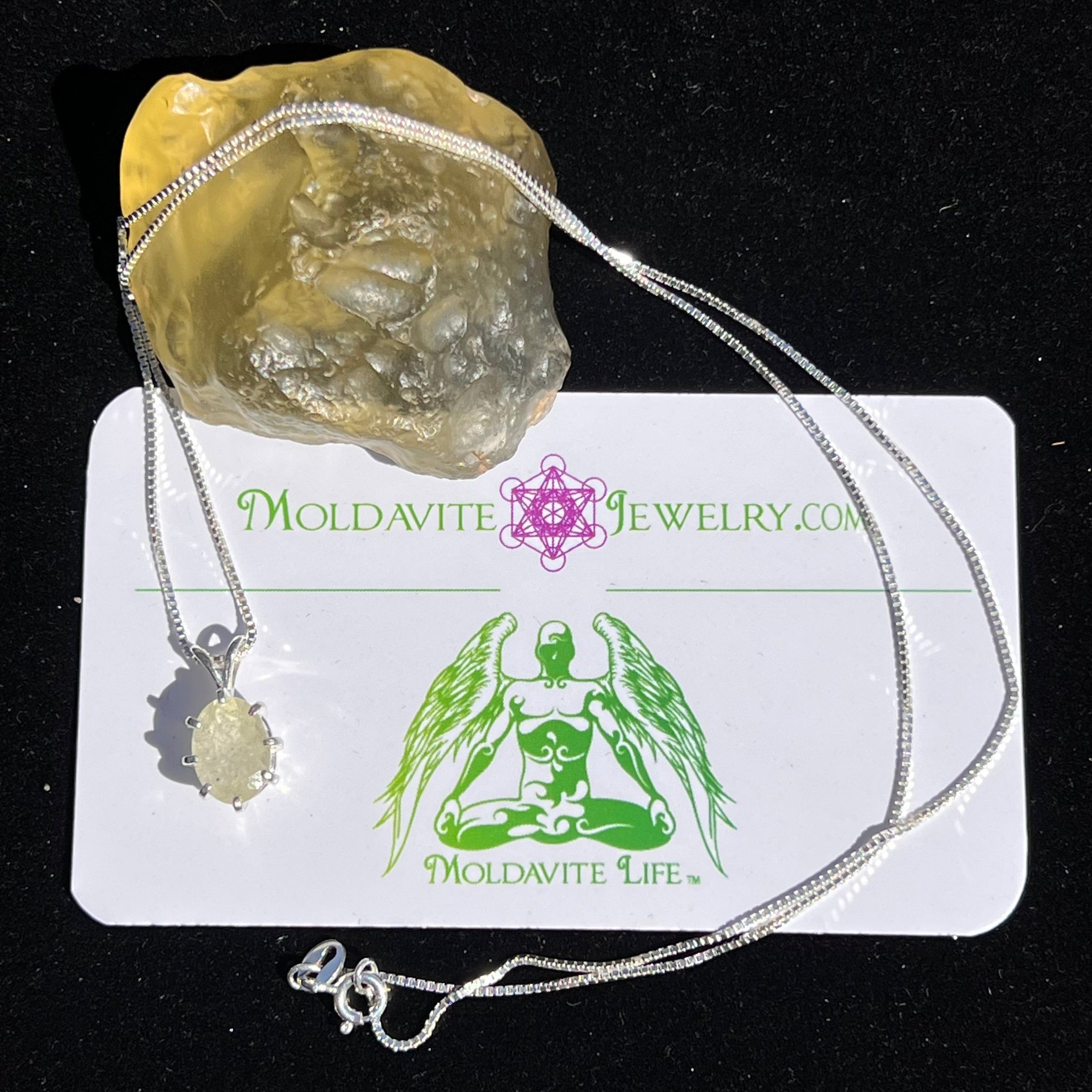 Faceted Libyan Desert Glass Necklace Sterling Silver #205-Moldavite Life