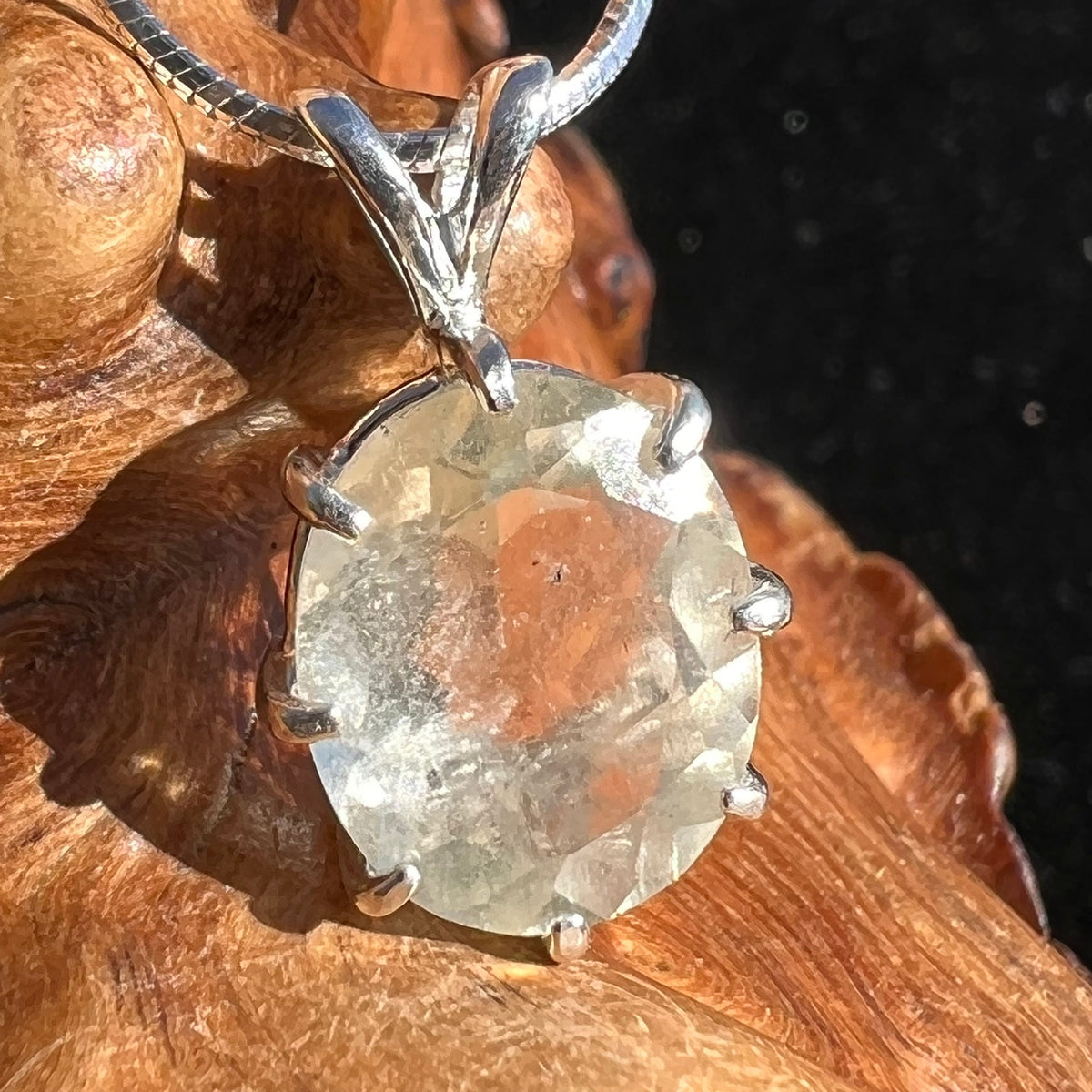 Faceted Libyan Desert Glass Necklace Sterling Silver #219-Moldavite Life