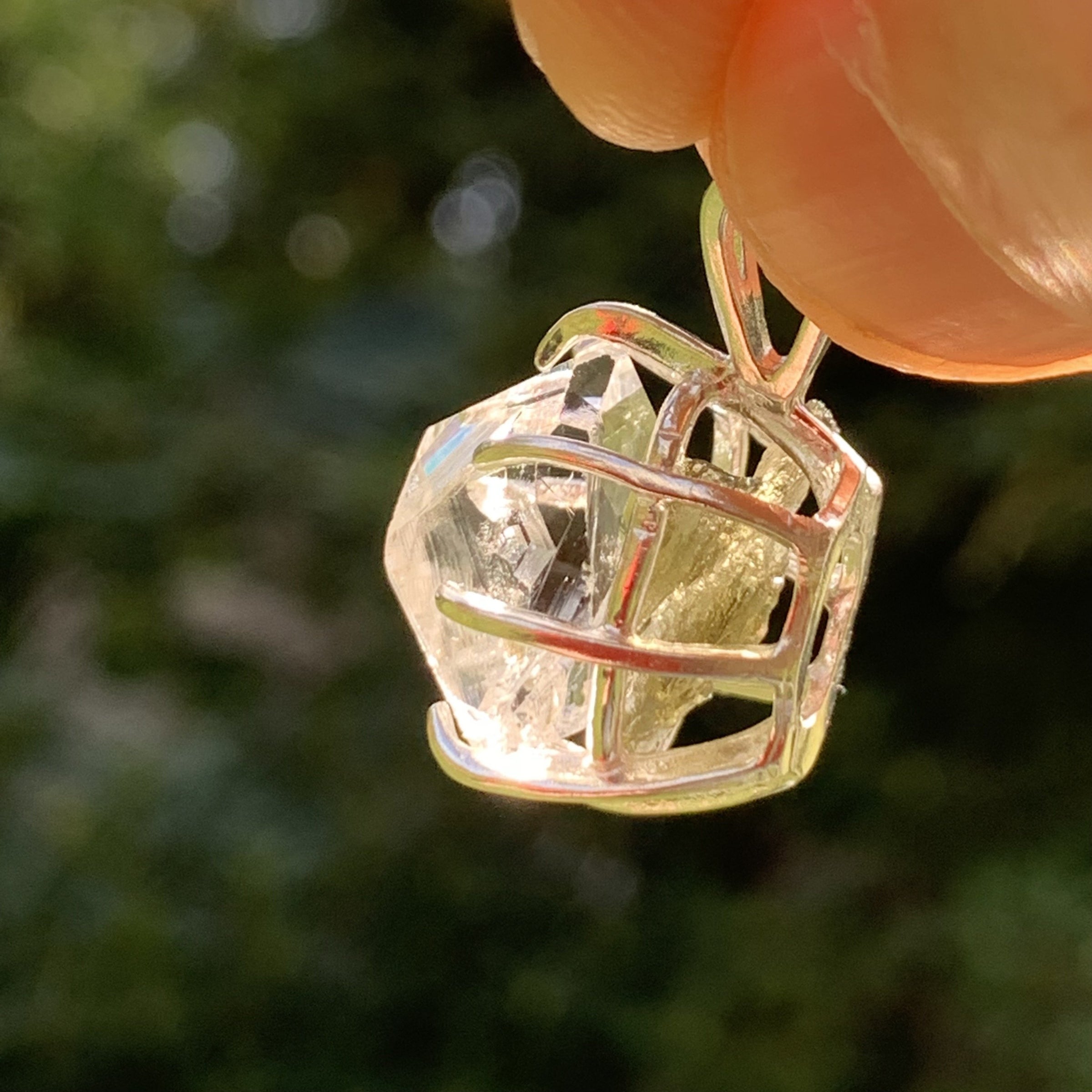 Herkimer Diamond Moldavite Basket Pendant Silver-Moldavite Life