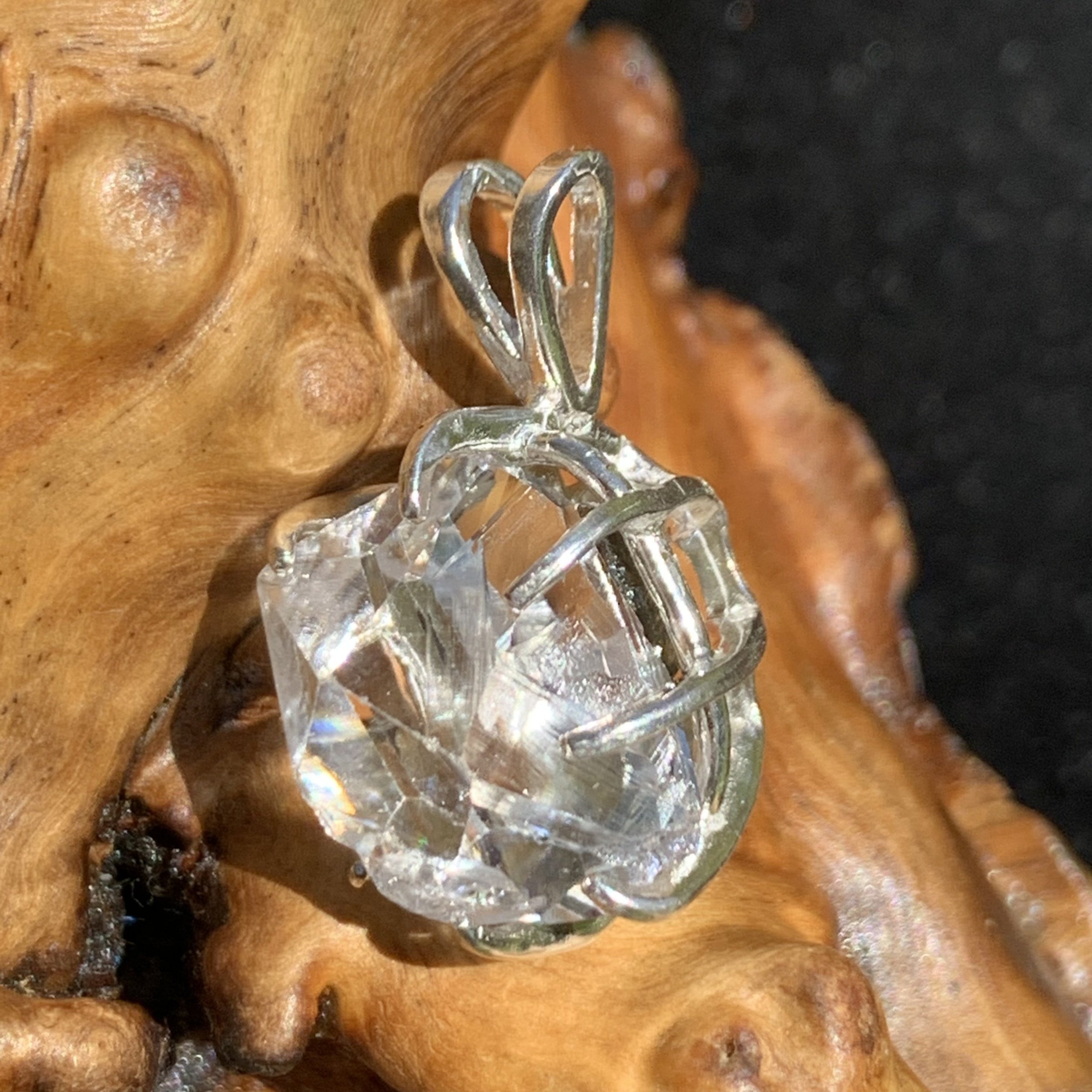 Herkimer Diamond Moldavite Basket Pendant Silver-Moldavite Life