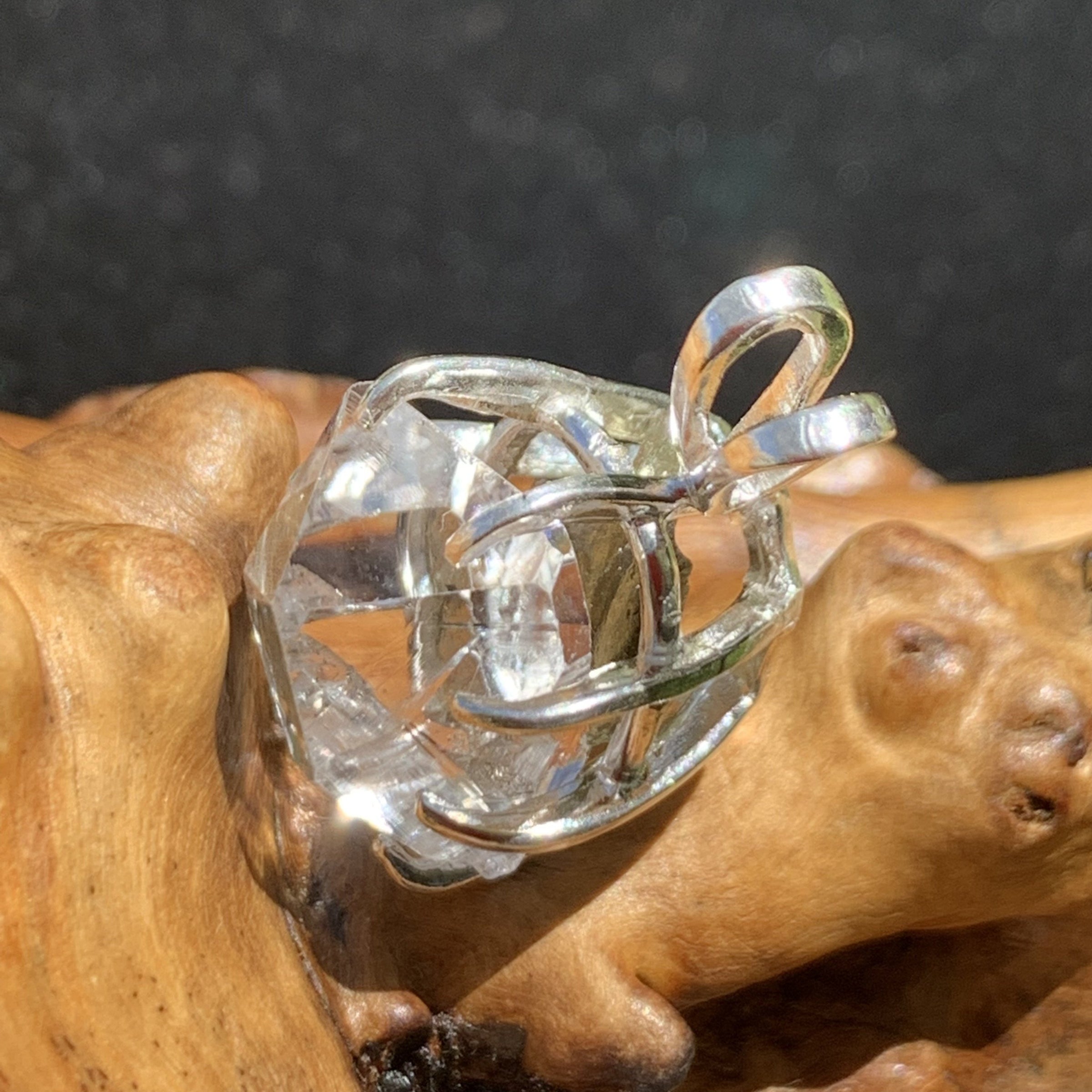 Herkimer Diamond Moldavite Basket Pendant Silver-Moldavite Life