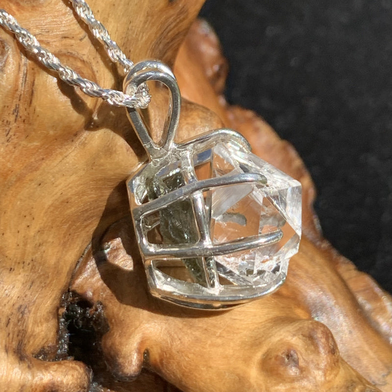 Herkimer Diamond Moldavite Basket Pendant Silver-Moldavite Life