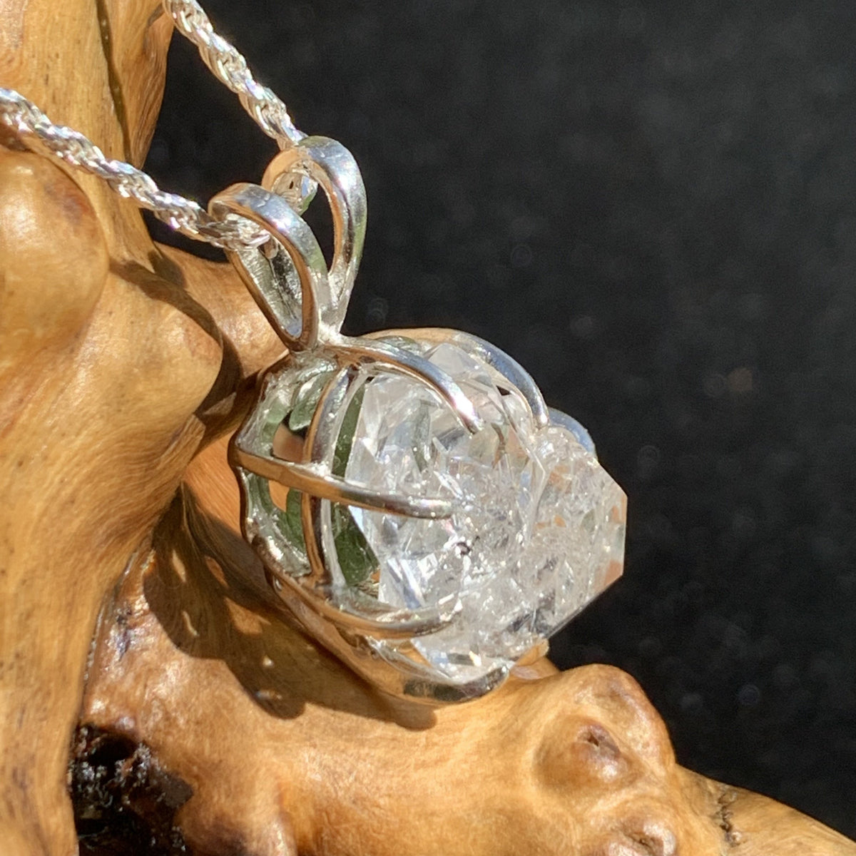 Herkimer Diamond Moldavite Basket Pendant Silver-Moldavite Life