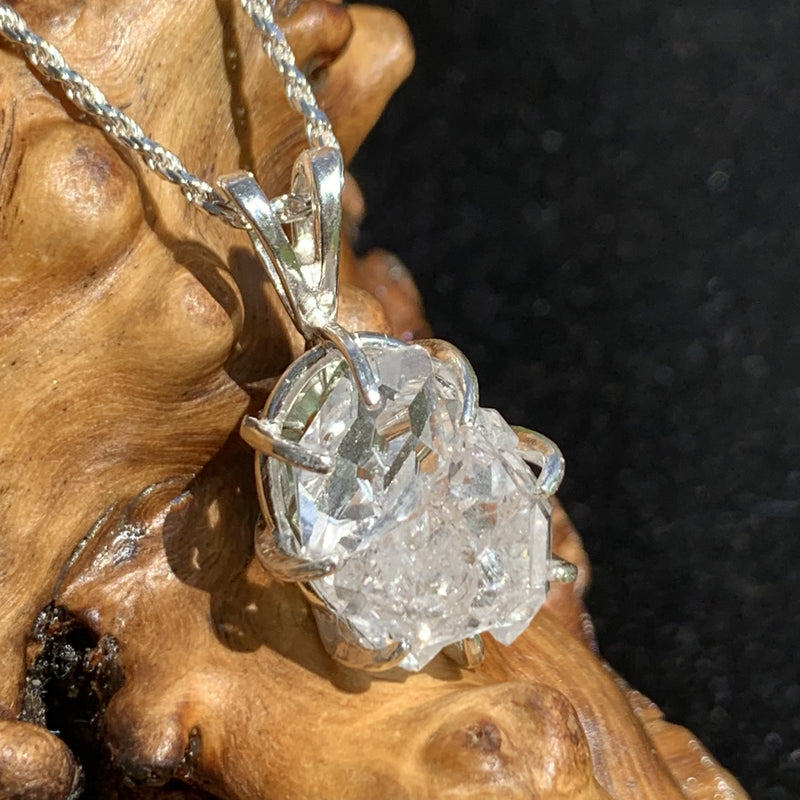 Herkimer Diamond Moldavite Basket Pendant Silver-Moldavite Life