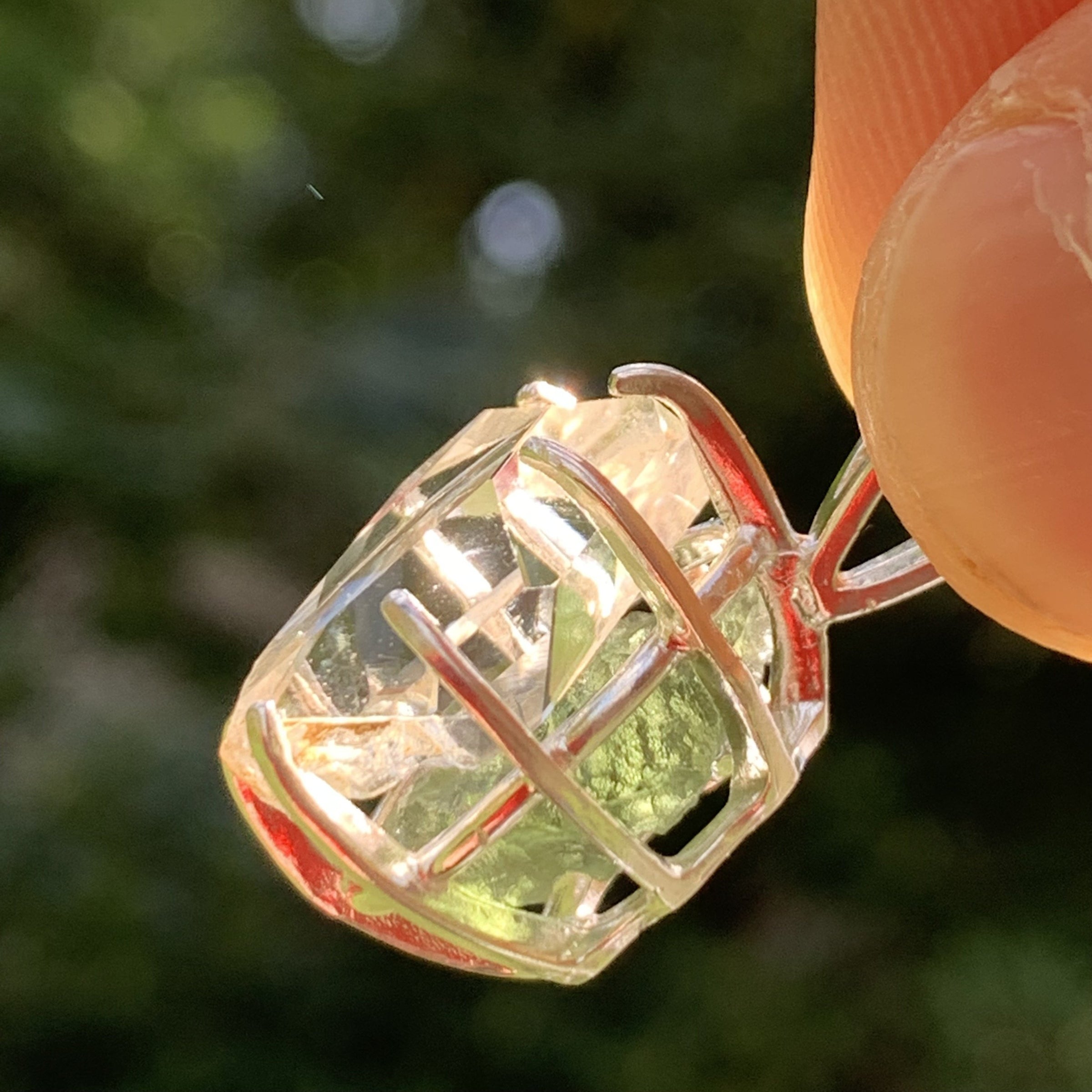 Herkimer Diamond Moldavite Basket Pendant Silver-Moldavite Life