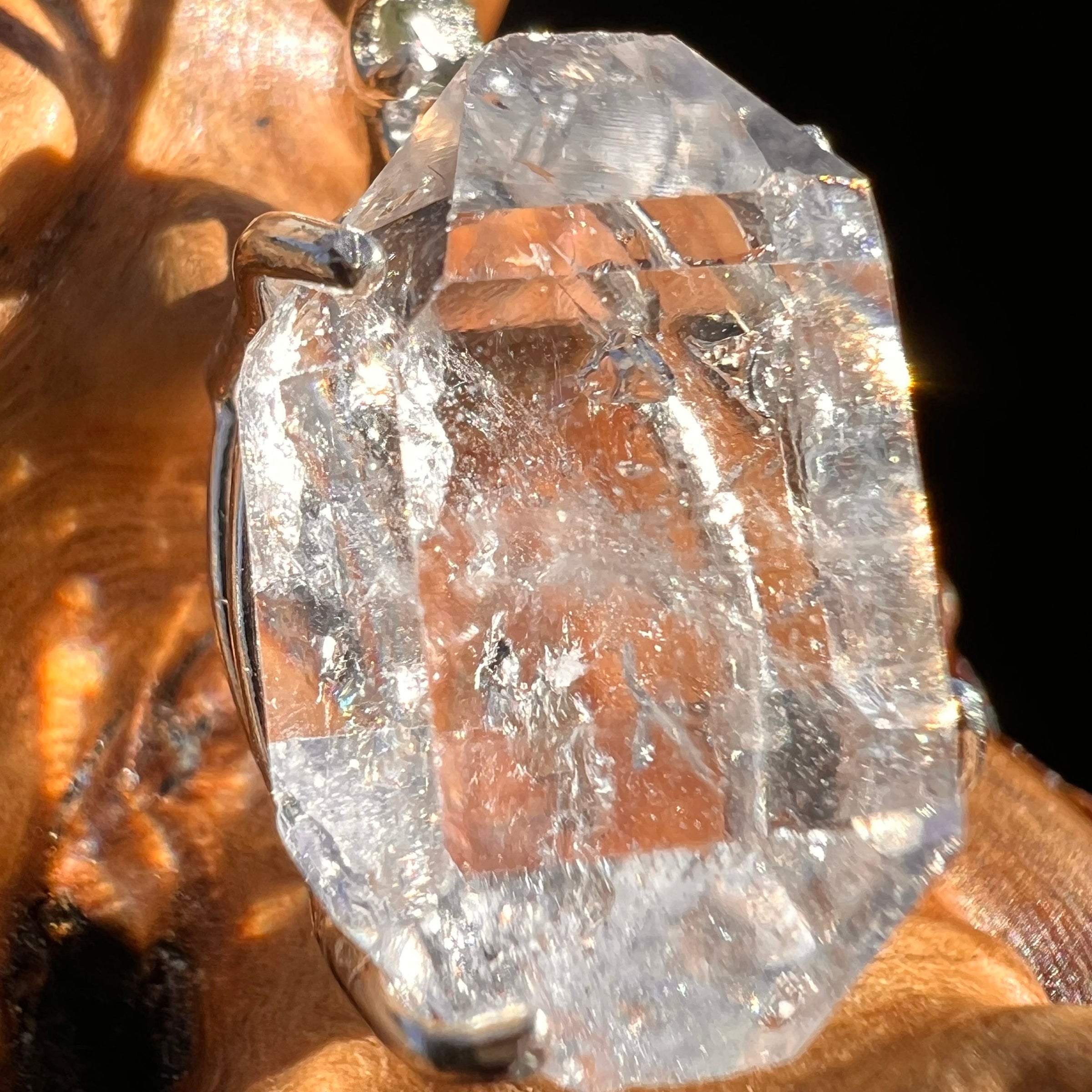 Herkimer Diamond & Moldavite Pendant Sterling #3634-Moldavite Life