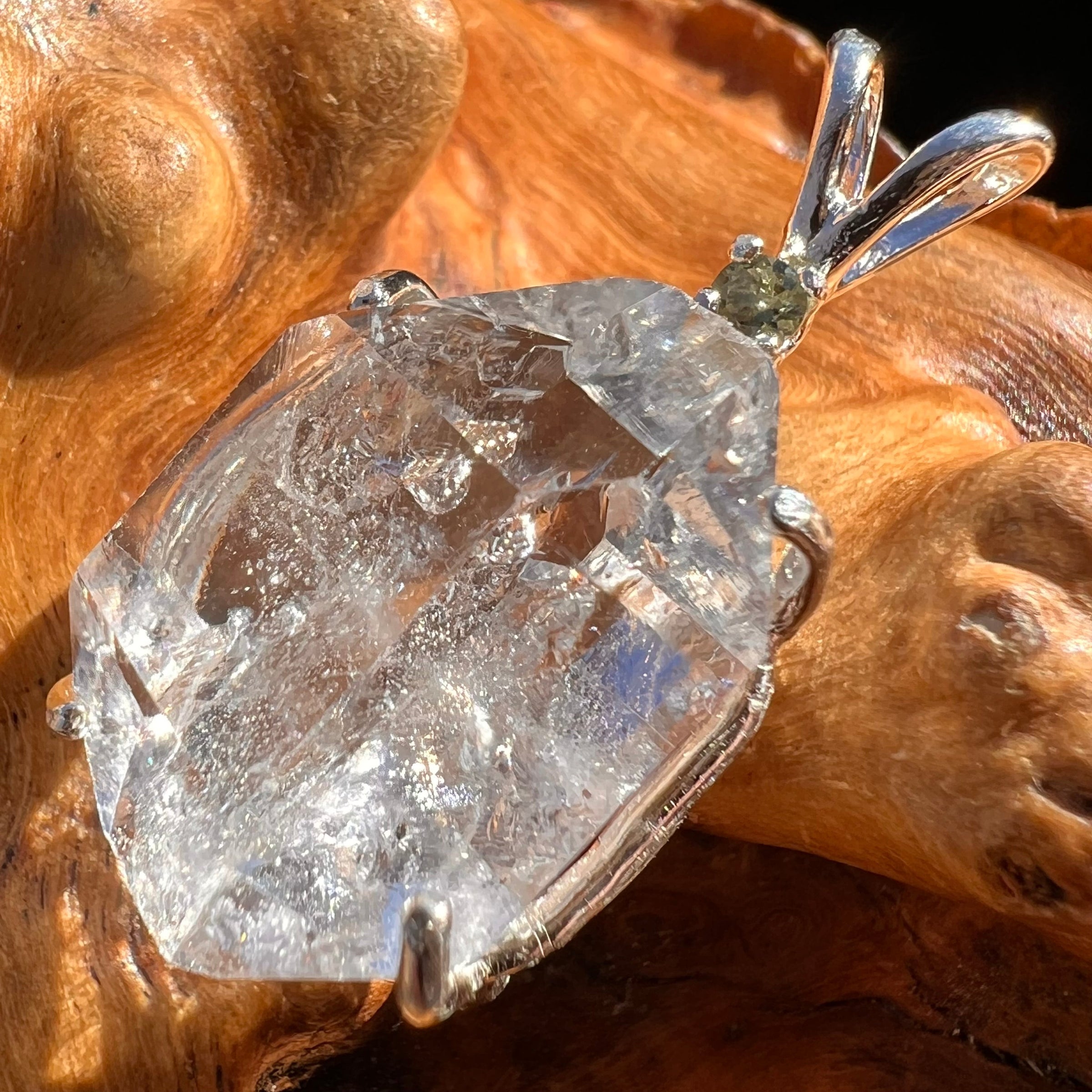 Herkimer Diamond & Moldavite Pendant Sterling #3634-Moldavite Life