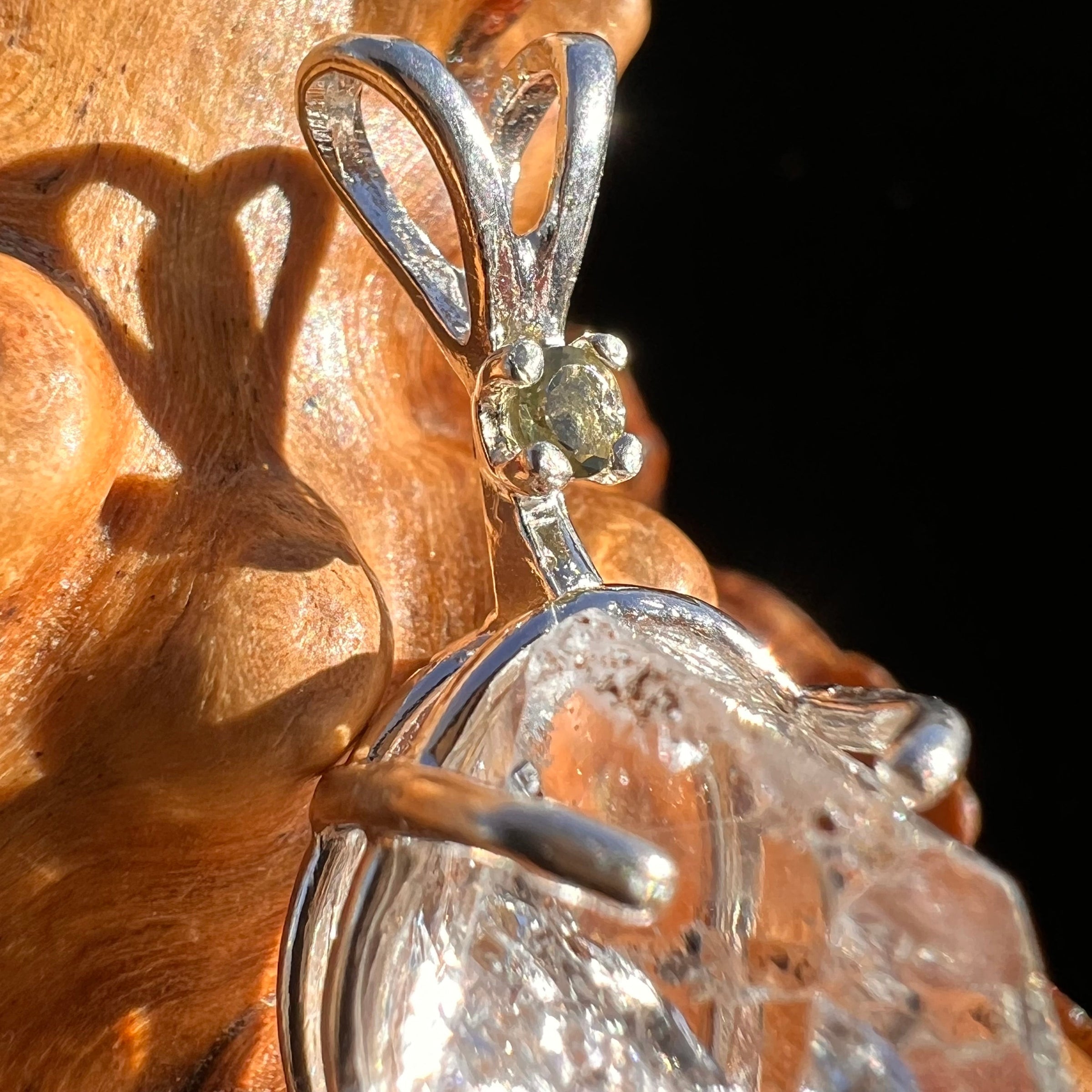 Herkimer Diamond & Moldavite Pendant Sterling #3635-Moldavite Life