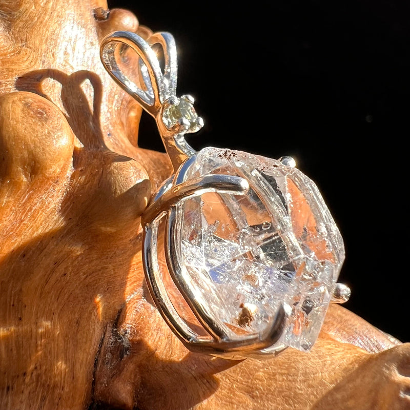 Herkimer Diamond & Moldavite Pendant Sterling #3635-Moldavite Life