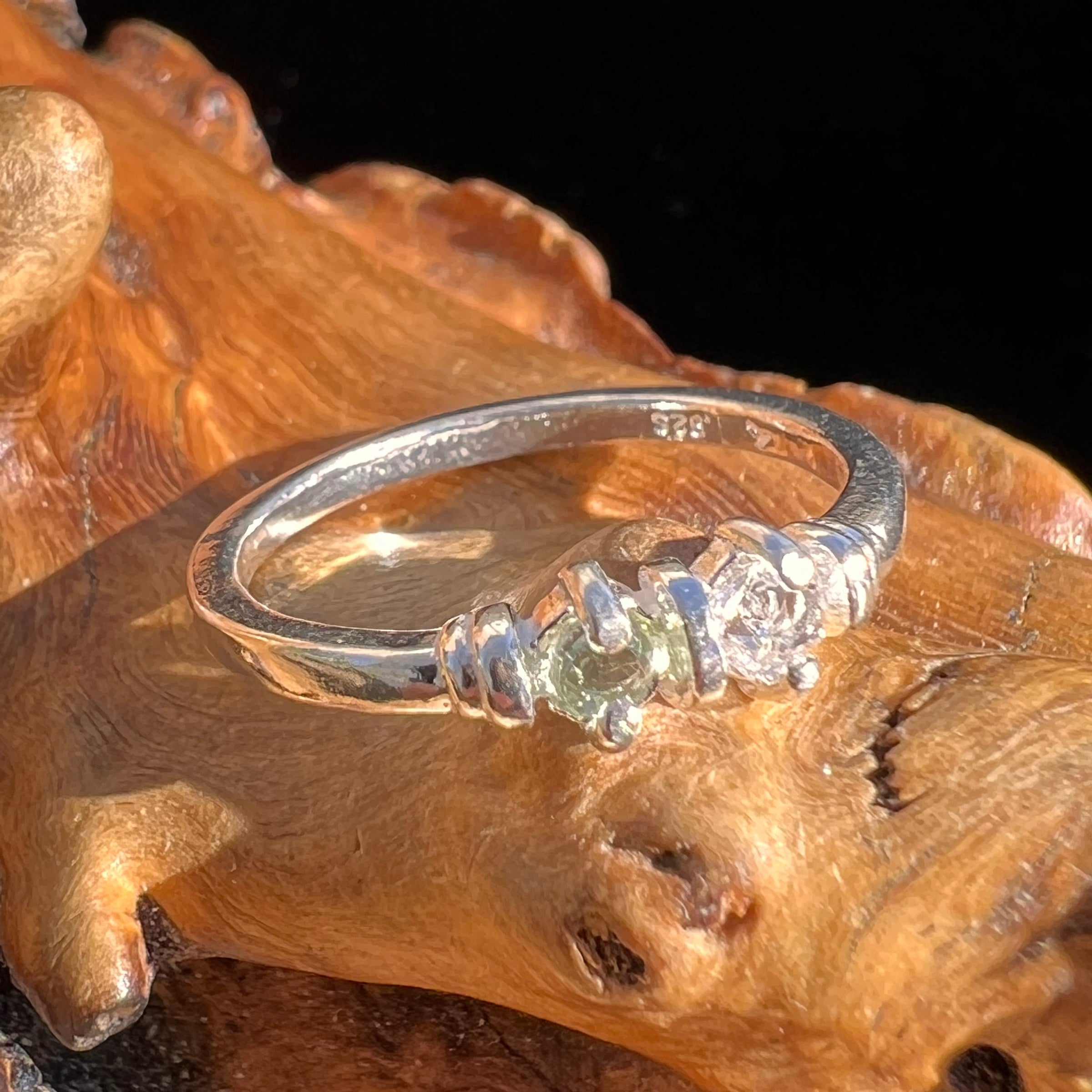Herkimer Diamond & Moldavite Ring Sterling Silver-Moldavite Life
