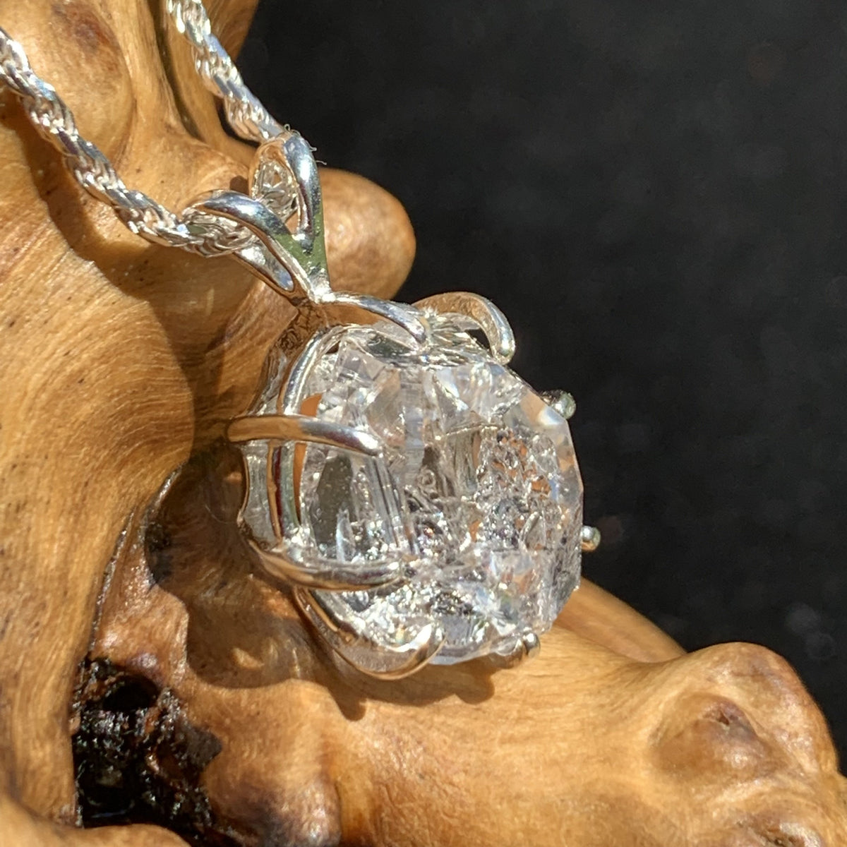 Herkimer Diamond Pendant Sterling Silver-Moldavite Life