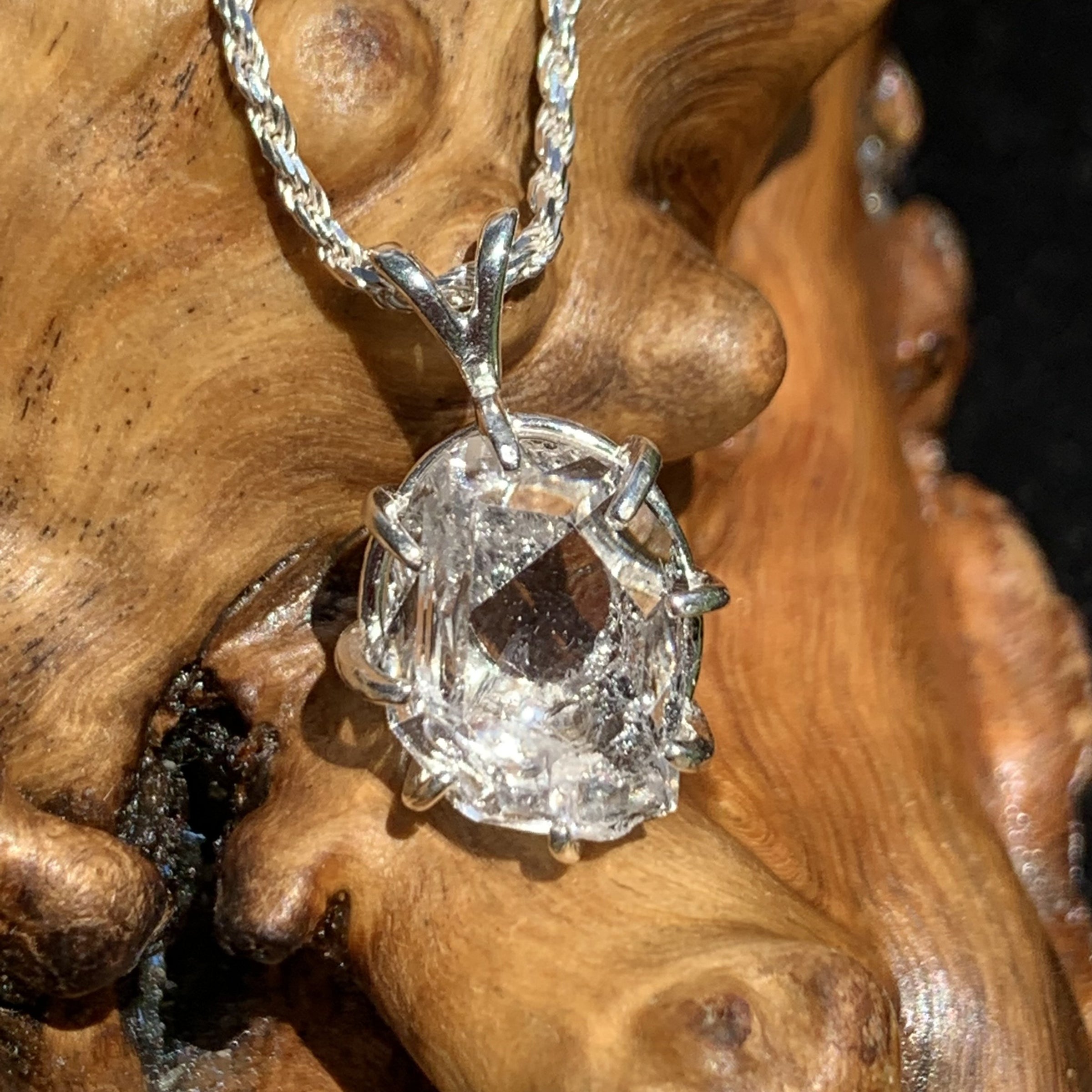 Herkimer Diamond Pendant Sterling Silver-Moldavite Life