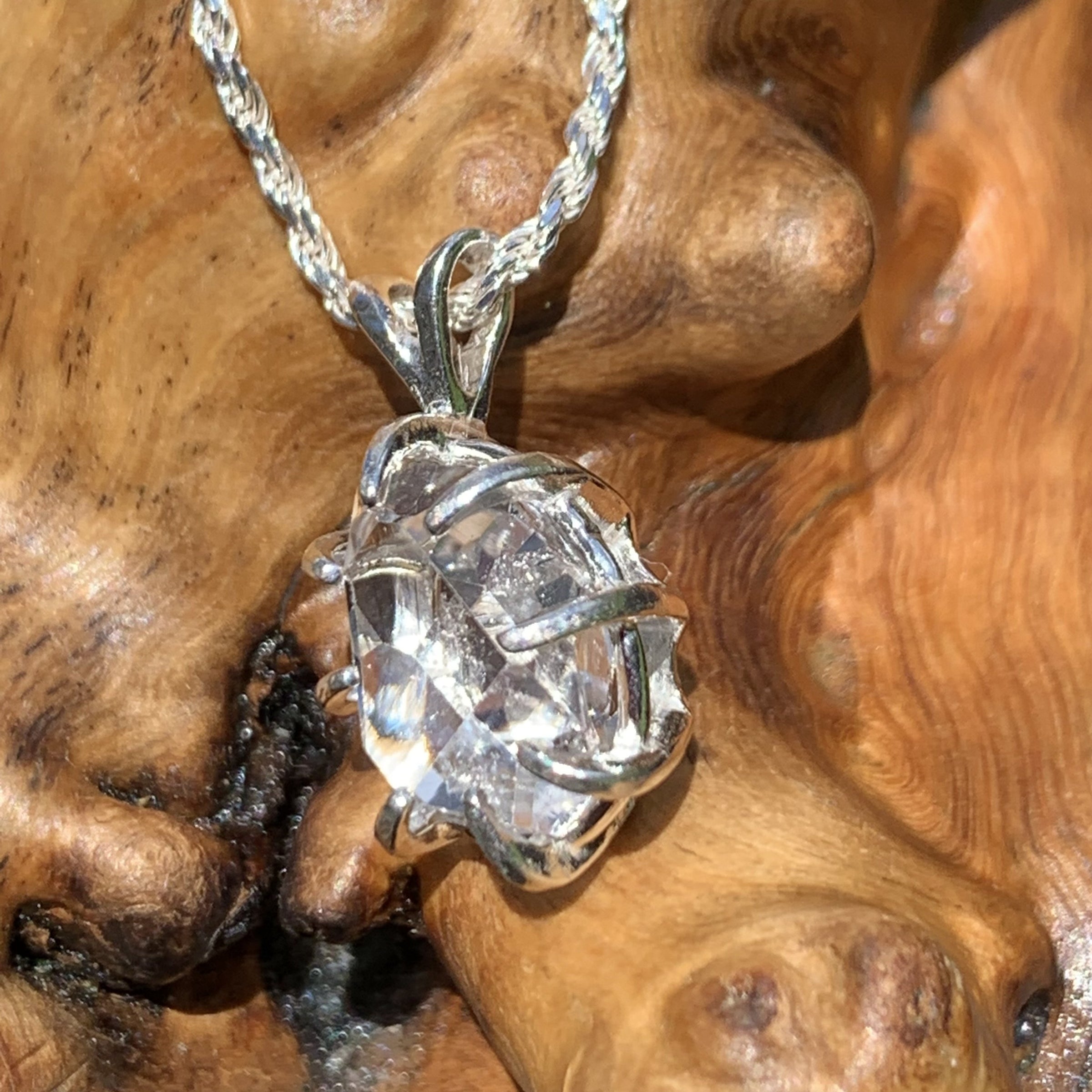 Herkimer Diamond Pendant Sterling Silver-Moldavite Life